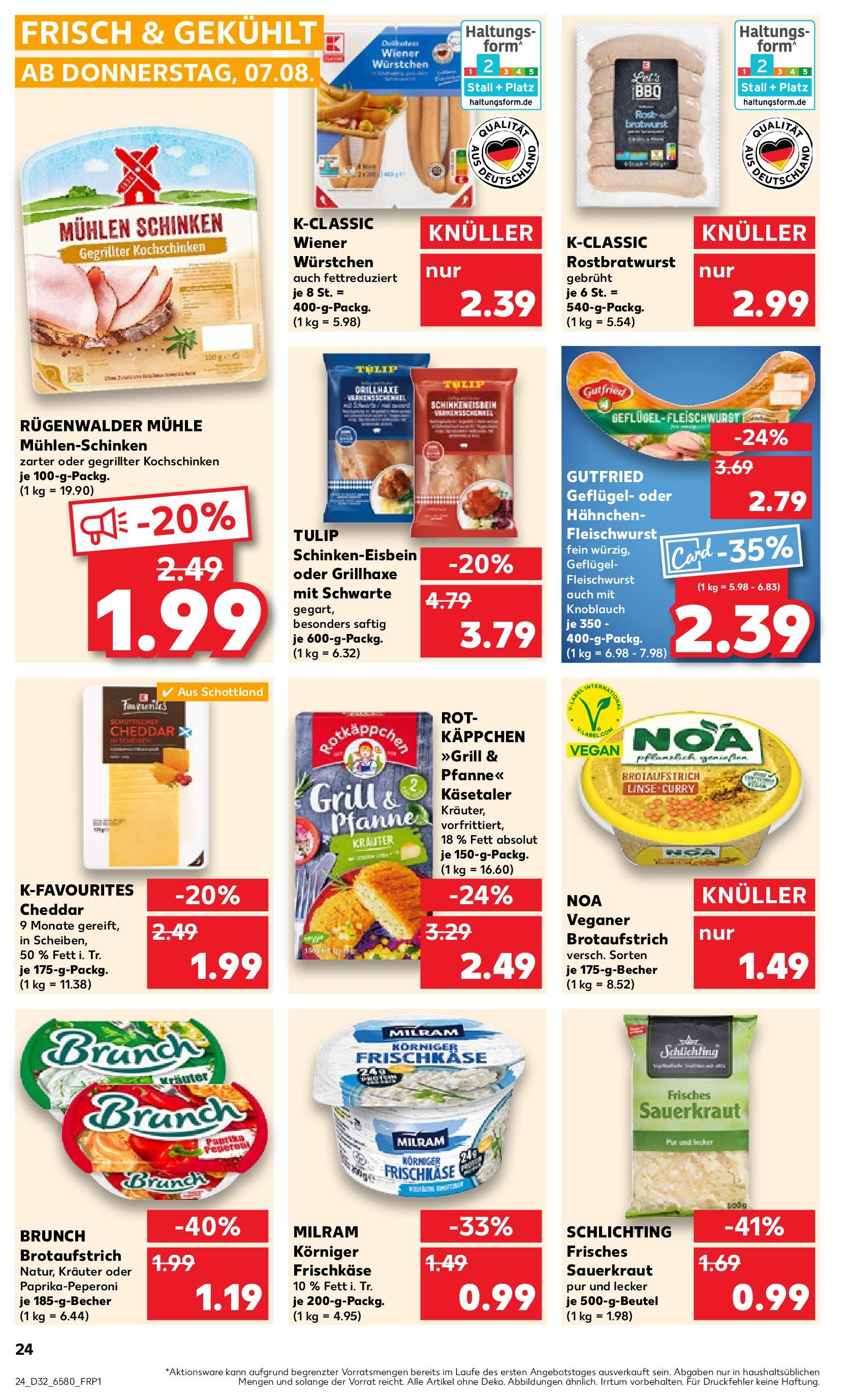 Prospekt Kaufland ab 07.08.2025 » Angebote Online zum Blättern | Seite: 24 | Produkte: Grill, Wiener wurstchen, Milram, Frischkase