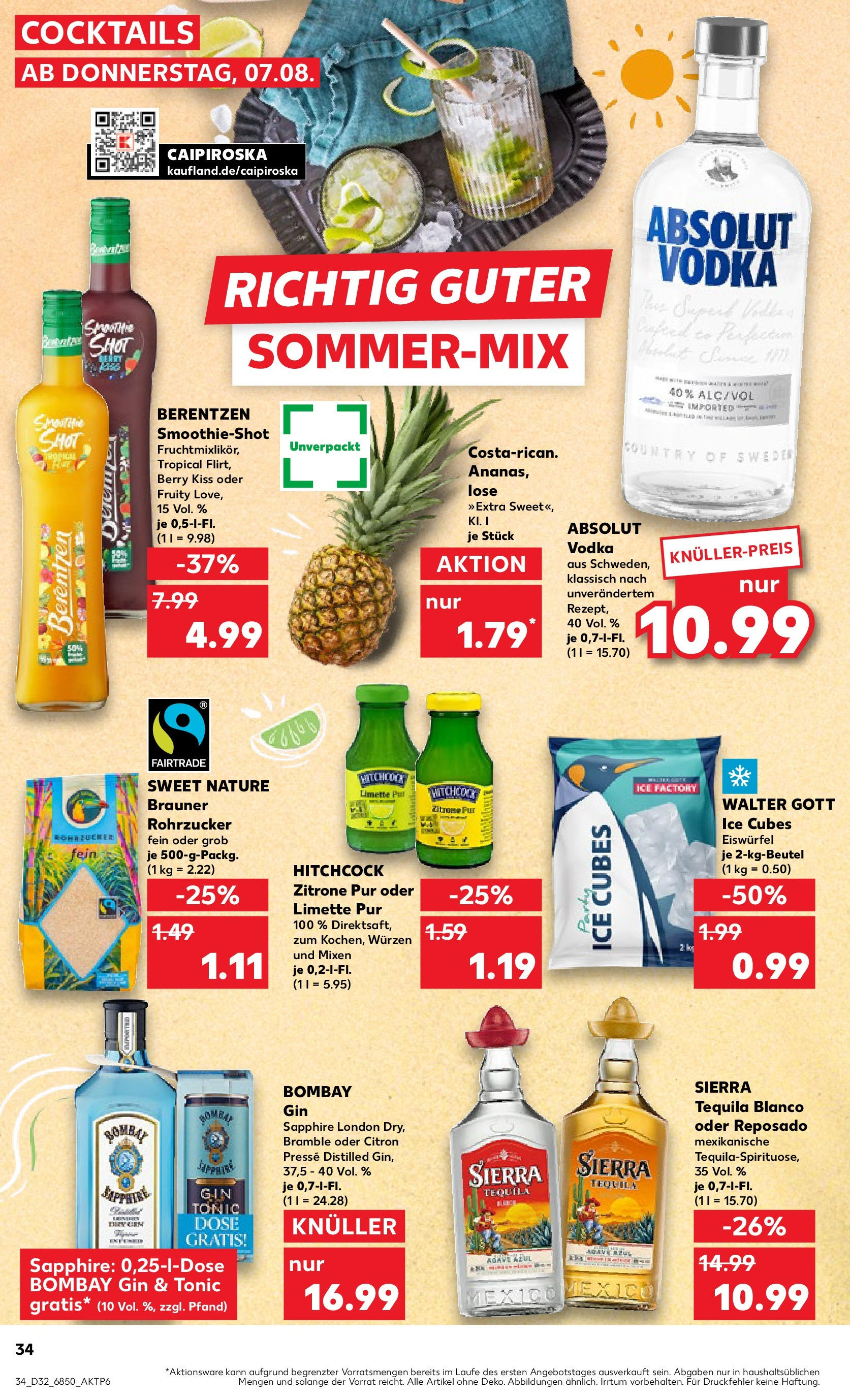 Prospekt Kaufland ab 07.08.2025 » Angebote Online zum Blättern | Seite: 34 | Produkte: Zitrone, Limette, Vodka, Gin