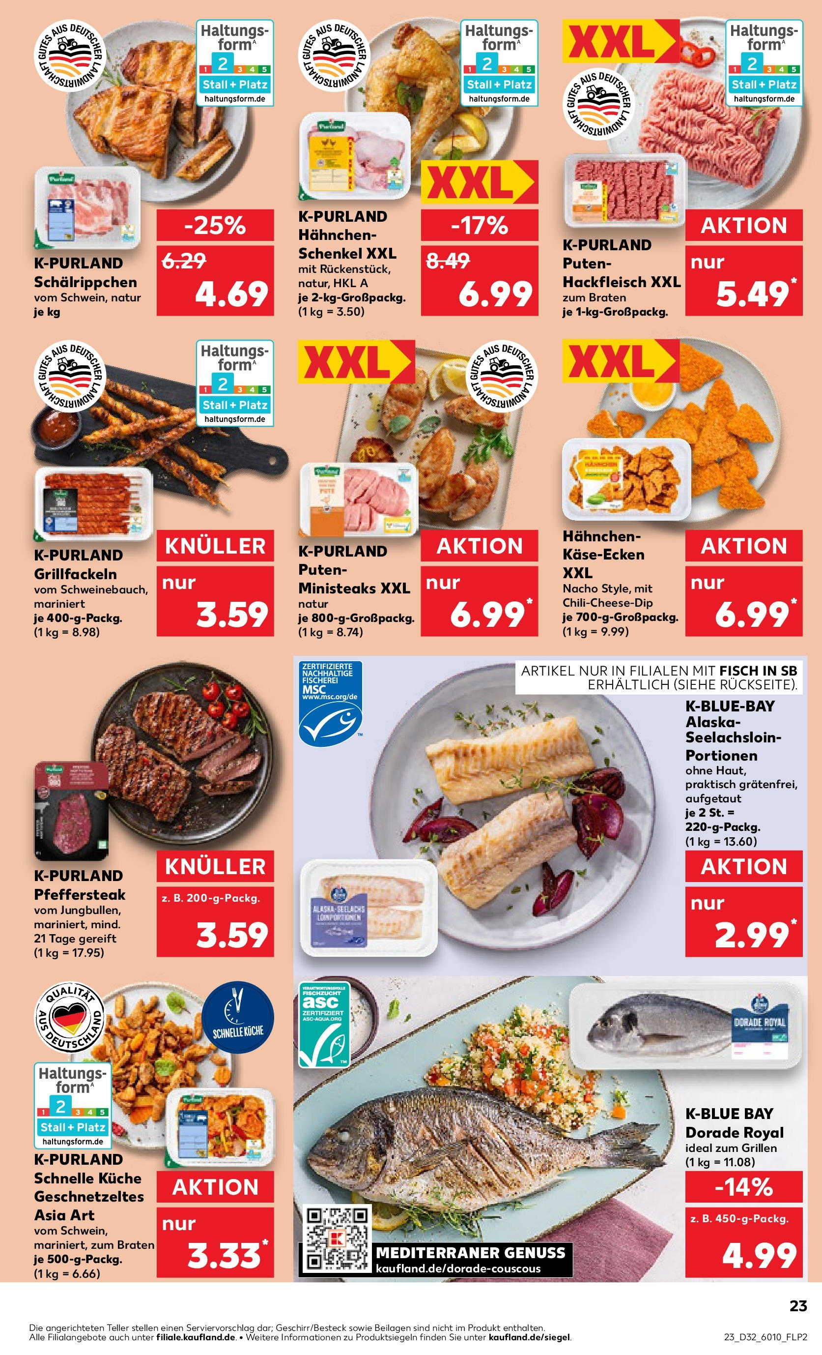 Prospekt Kaufland ab 07.08.2025 » Angebote Online zum Blättern | Seite: 23 | Produkte: Küche, Fisch, Steak, Hackfleisch