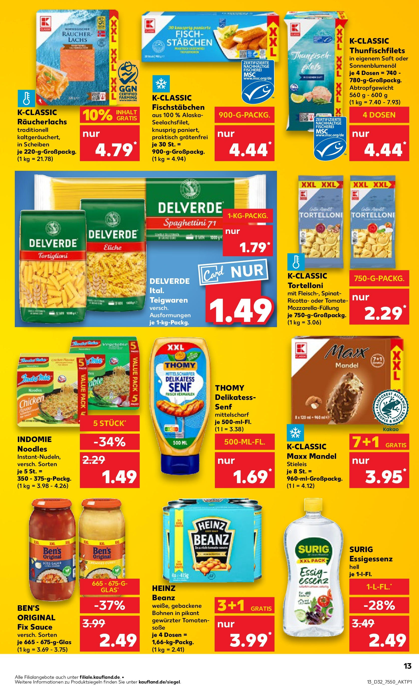 Prospekt Kaufland ab 07.08.2025 » Angebote Online zum Blättern | Seite: 13 | Produkte: Tomaten, Lachs, Räucherlachs, Soße