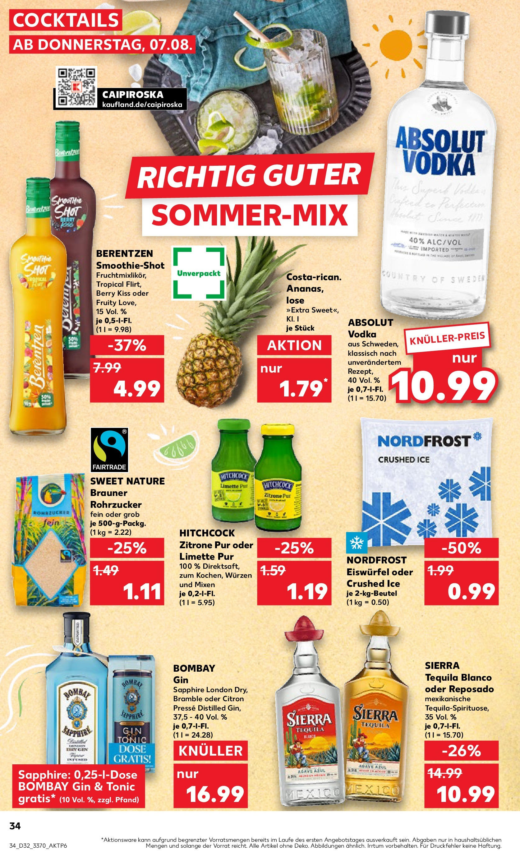 Prospekt Kaufland ab 07.08.2025 » Angebote Online zum Blättern | Seite: 34 | Produkte: Ananas, Zitrone, Limette, Gin
