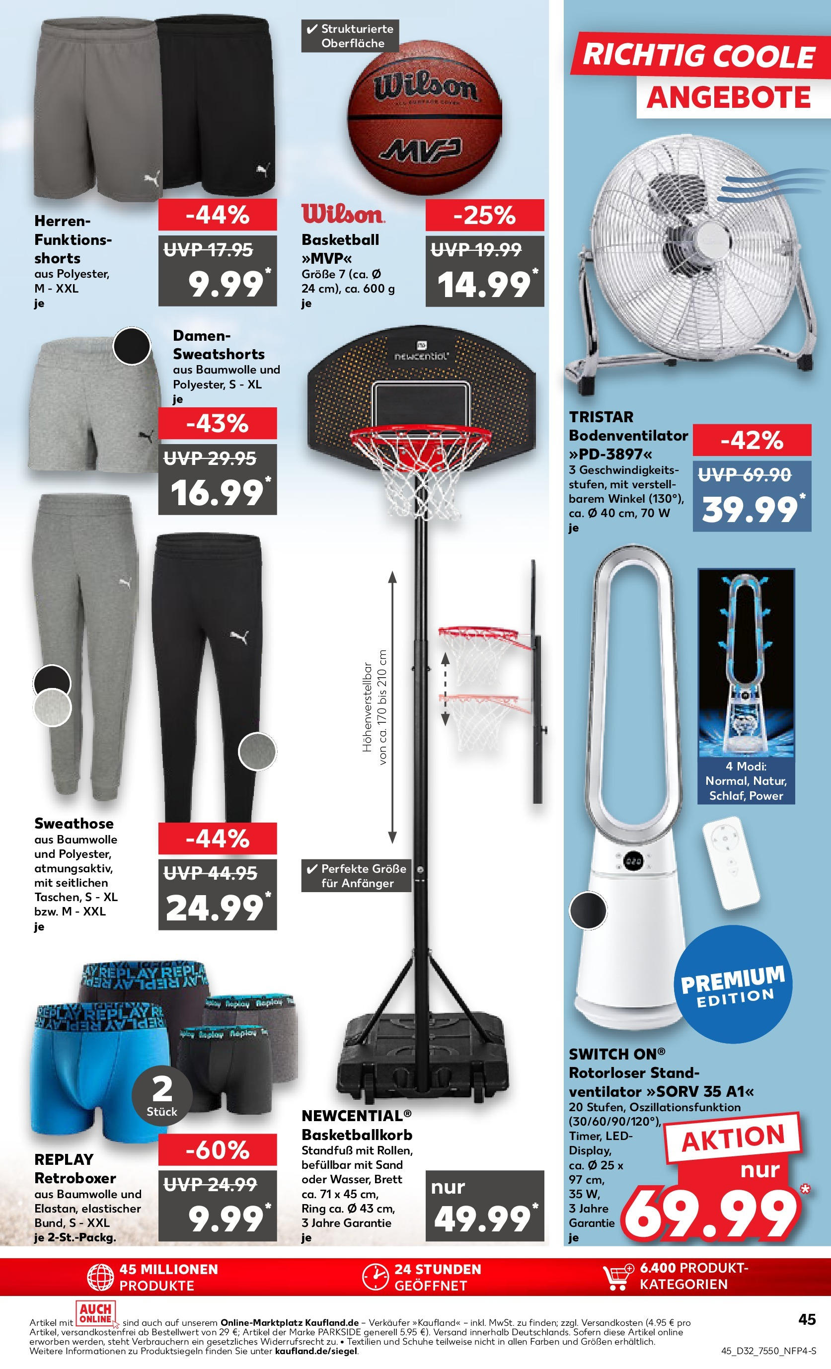 Prospekt Kaufland ab 07.08.2025 » Angebote Online zum Blättern | Seite: 45 | Produkte: Sweathose, Sweatshorts, Basketball, Boxer
