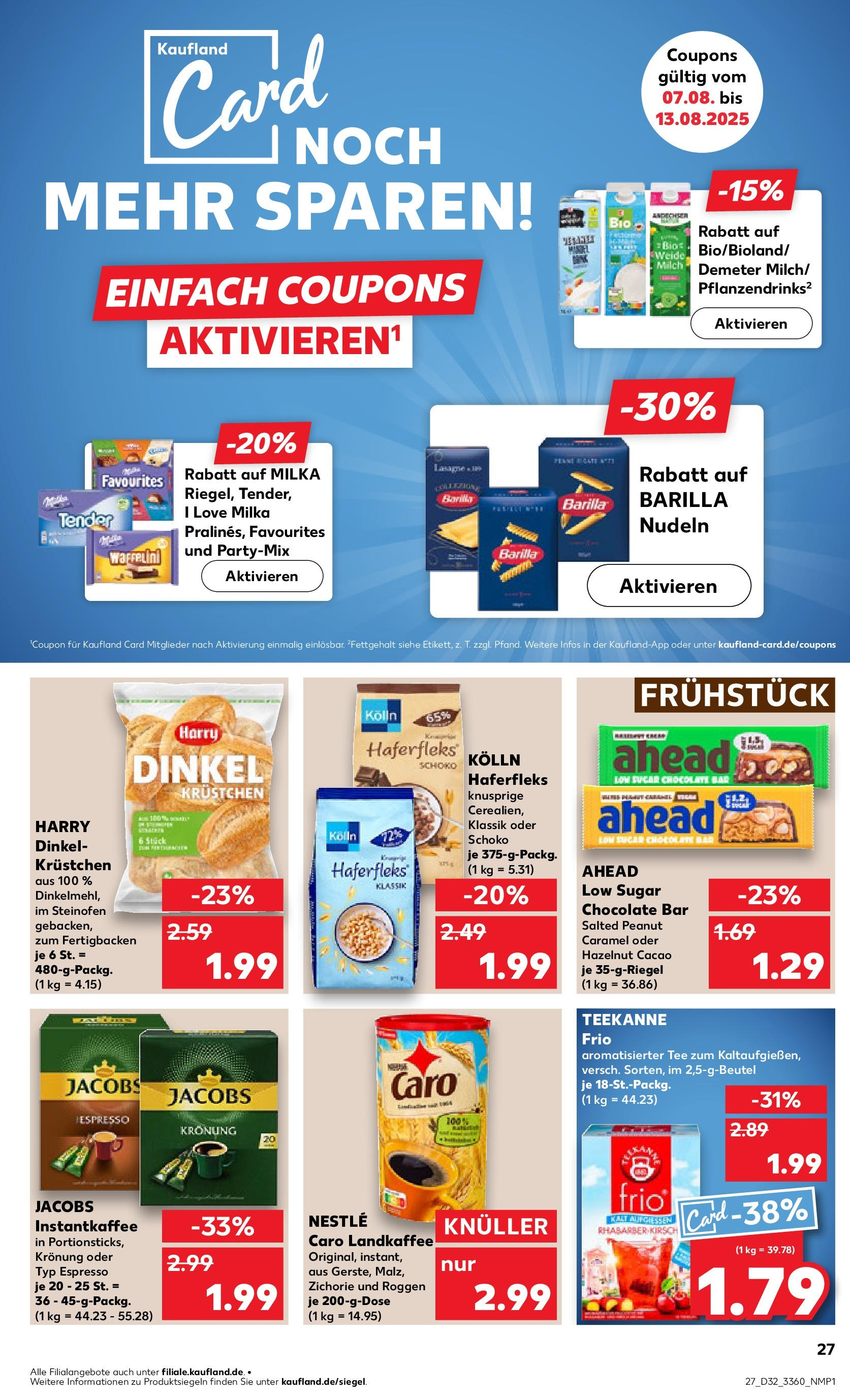 Prospekt Kaufland ab 07.08.2025 » Angebote Online zum Blättern | Seite: 27 | Produkte: Kolln, Milch, Tee, Nudeln
