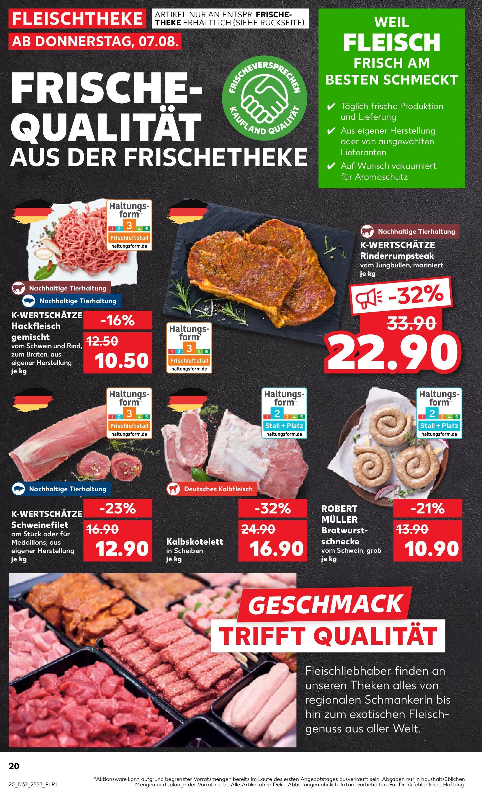 Prospekt Kaufland ab 07.08.2025 » Angebote Online zum Blättern | Seite: 20 | Produkte: Bratwurst, Steak, Fleisch, Hackfleisch