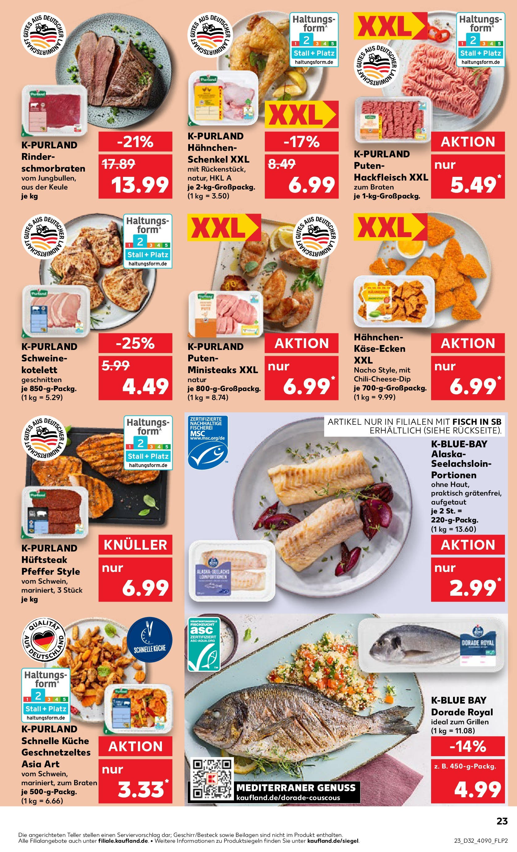Prospekt Kaufland ab 07.08.2025 » Angebote Online zum Blättern | Seite: 23 | Produkte: Fisch, Pfeffer, Steak, Hackfleisch