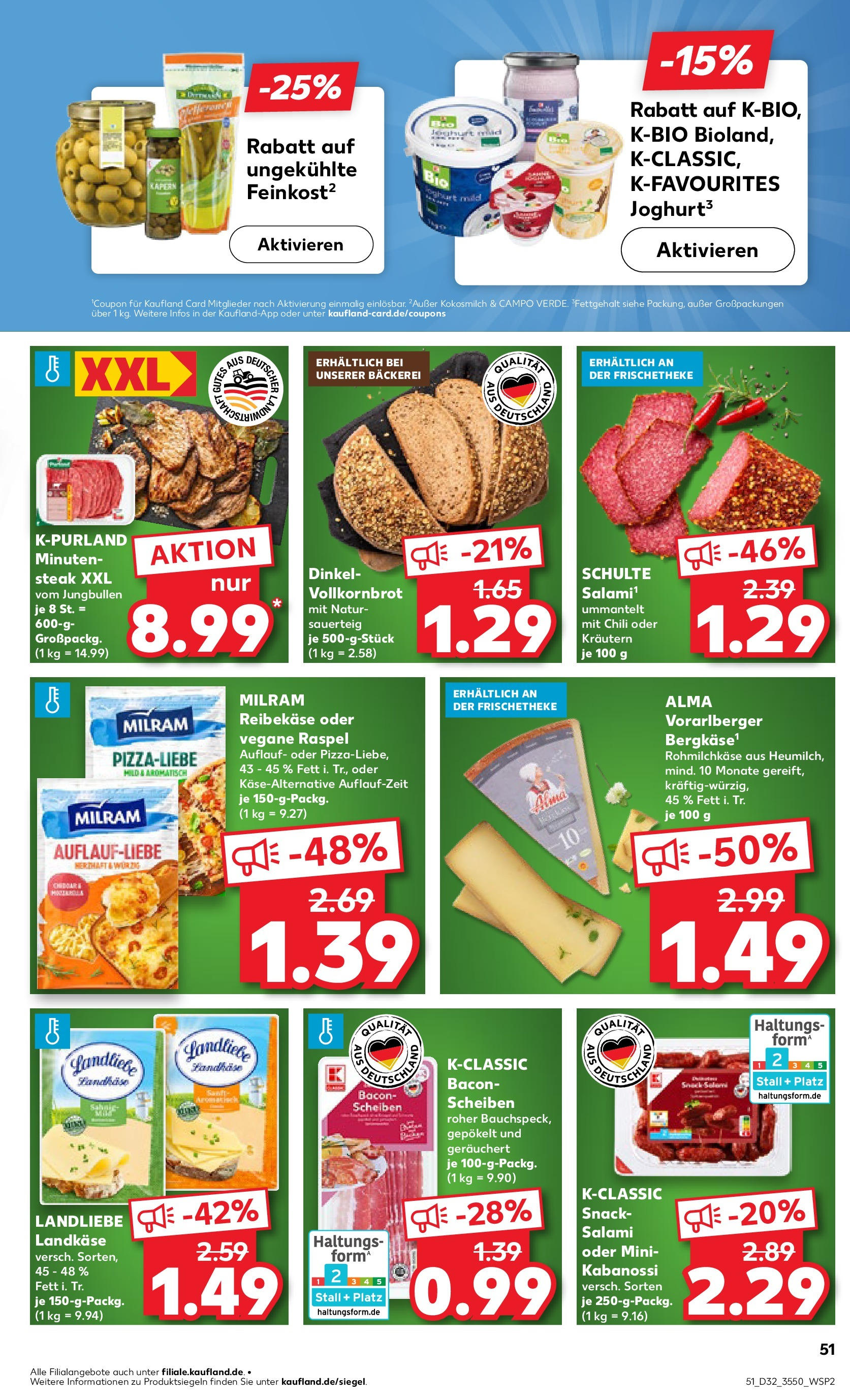 Prospekt Kaufland ab 07.08.2025 » Angebote Online zum Blättern | Seite: 51 | Produkte: Bäckerei, Joghurt, Chili, Salami