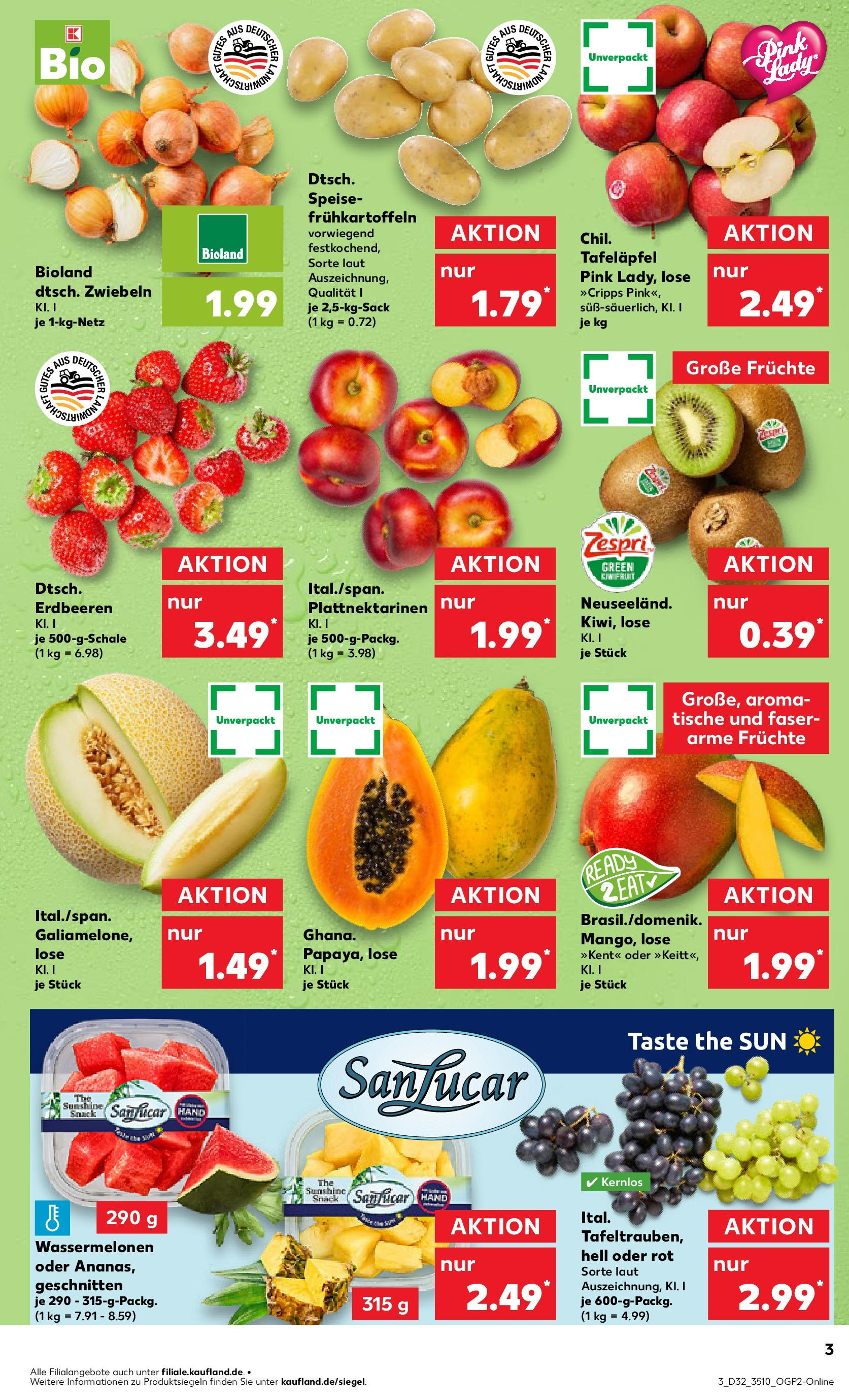 Prospekt Kaufland ab 07.08.2025 » Angebote Online zum Blättern | Seite: 3 | Produkte: Apple, Zwiebeln, Erdbeeren, Kiwi