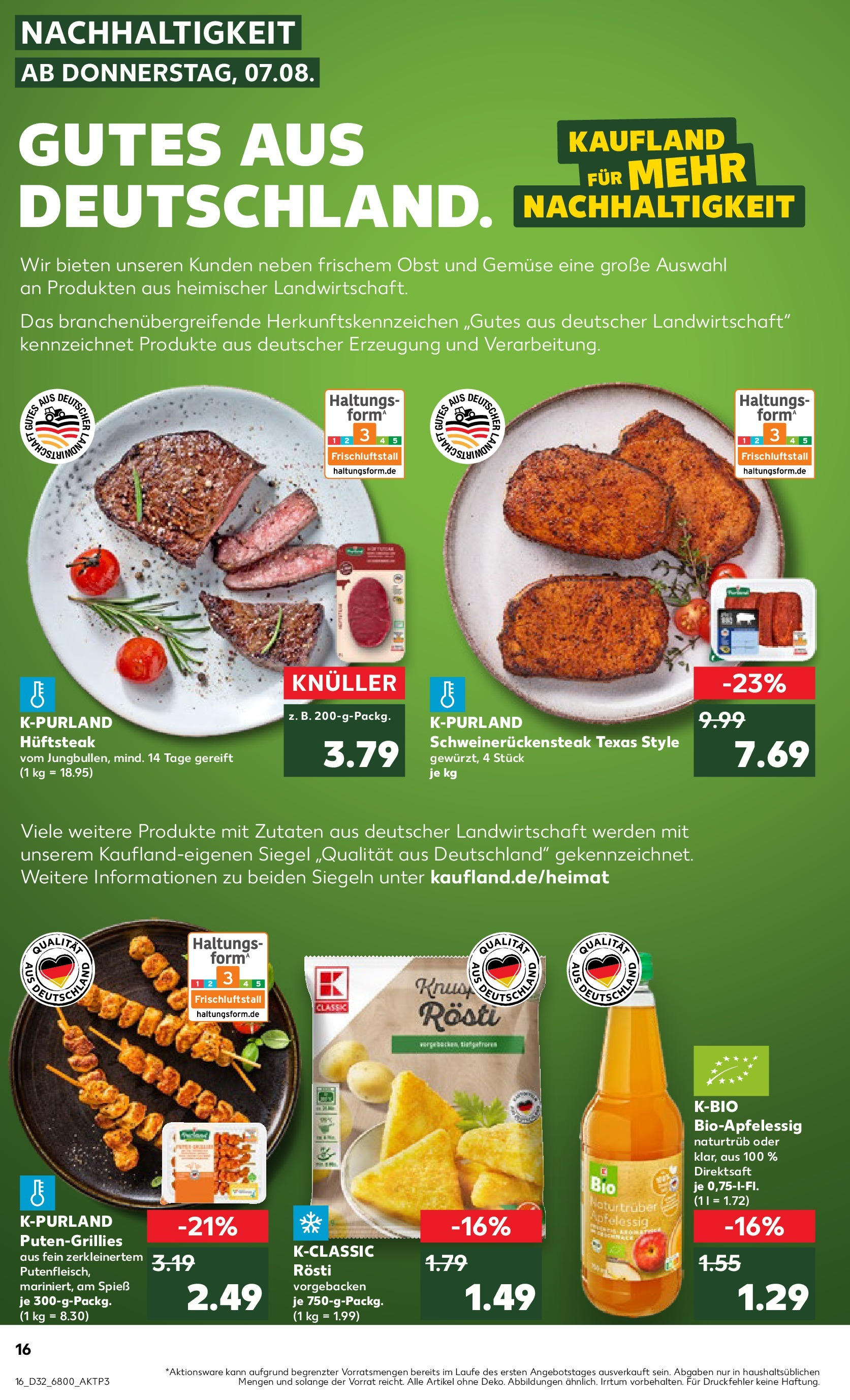 Prospekt Kaufland ab 07.08.2025 » Angebote Online zum Blättern | Seite: 16 | Produkte: Apple, Gemüse, Obst, Steak