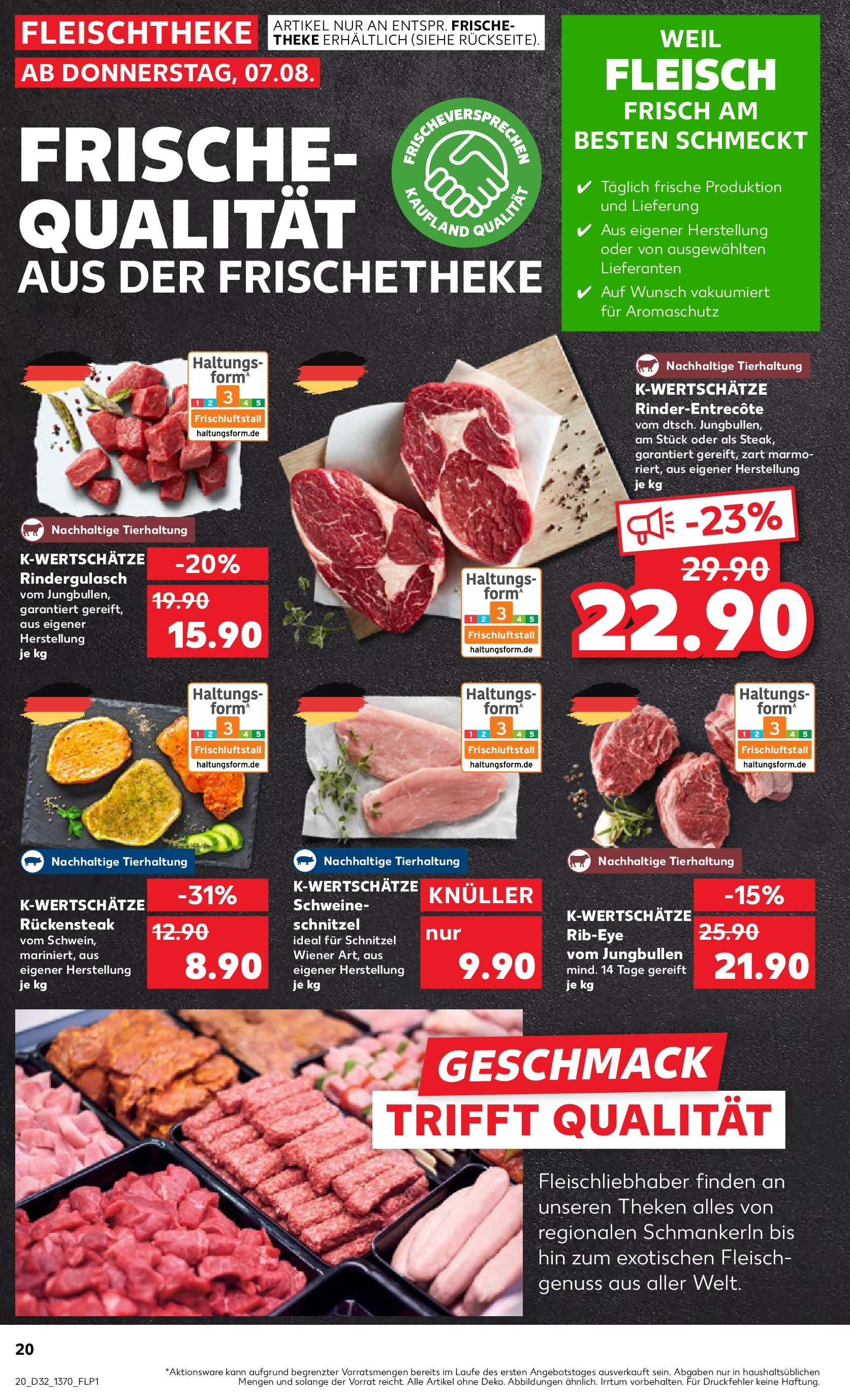 Prospekt Kaufland ab 07.08.2025 » Angebote Online zum Blättern | Seite: 20 | Produkte: Rindergulasch, Theke, Schnitzel, Fleisch