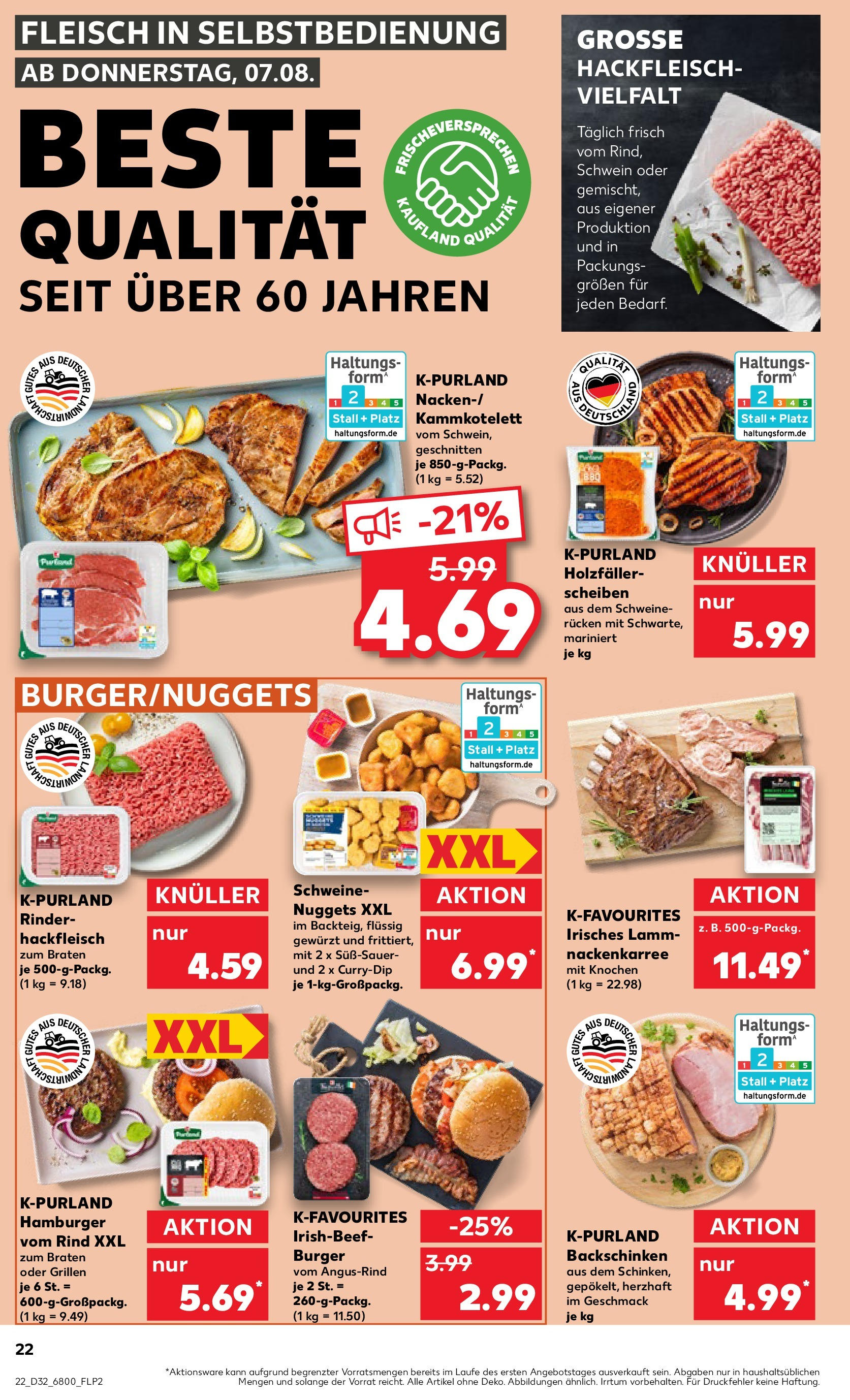 Prospekt Kaufland ab 07.08.2025 » Angebote Online zum Blättern | Seite: 22 | Produkte: Burger, Schweinerucken, Fleisch, Hackfleisch