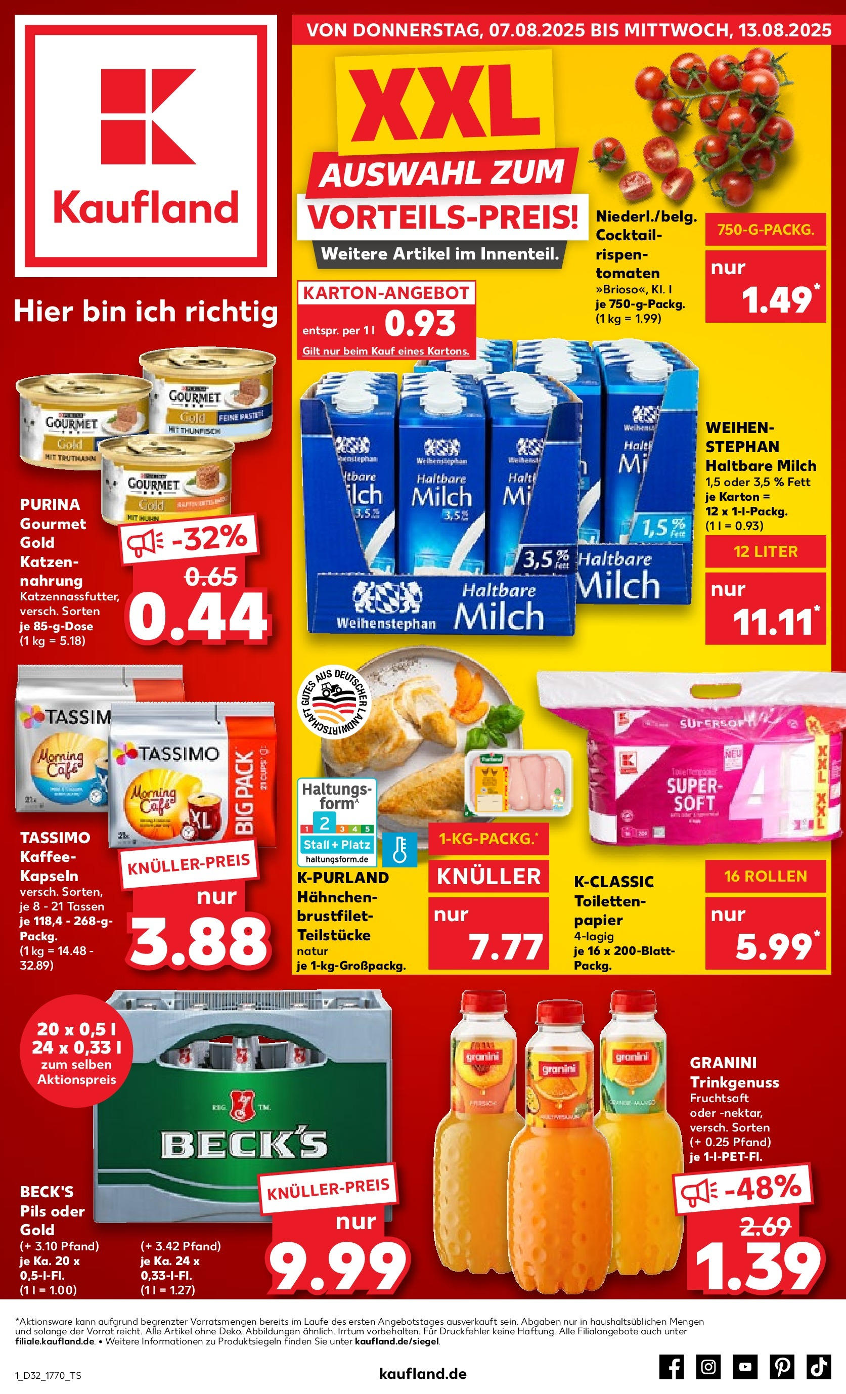 Prospekt Kaufland ab 10.08.2025 » Angebote und Werbung Online | Seite: 22 | Produkte: Hahnchen, Granini, Purina gourmet gold, Fruchtsaft Prospekt Kaufland ab 10.08.2025 » Angebote Online zum Blättern | Seite: 22 | Produkte: Hahnchen, Granini, Purina gourmet gold, Fruchtsaft