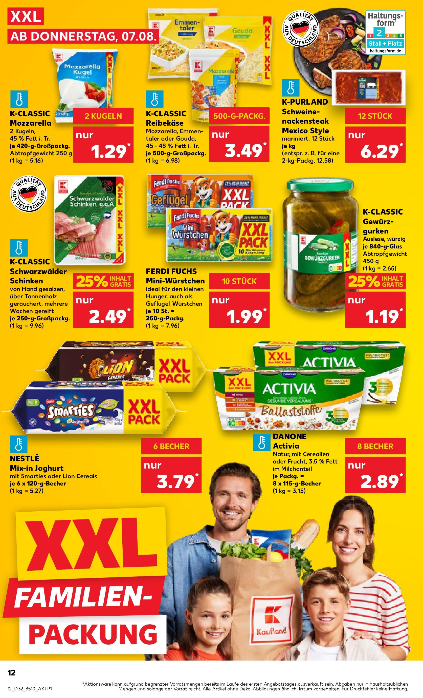 Prospekt Kaufland ab 07.08.2025 » Angebote Online zum Blättern | Seite: 12 | Produkte: Activia, Mozzarella, Smarties, Reibekase