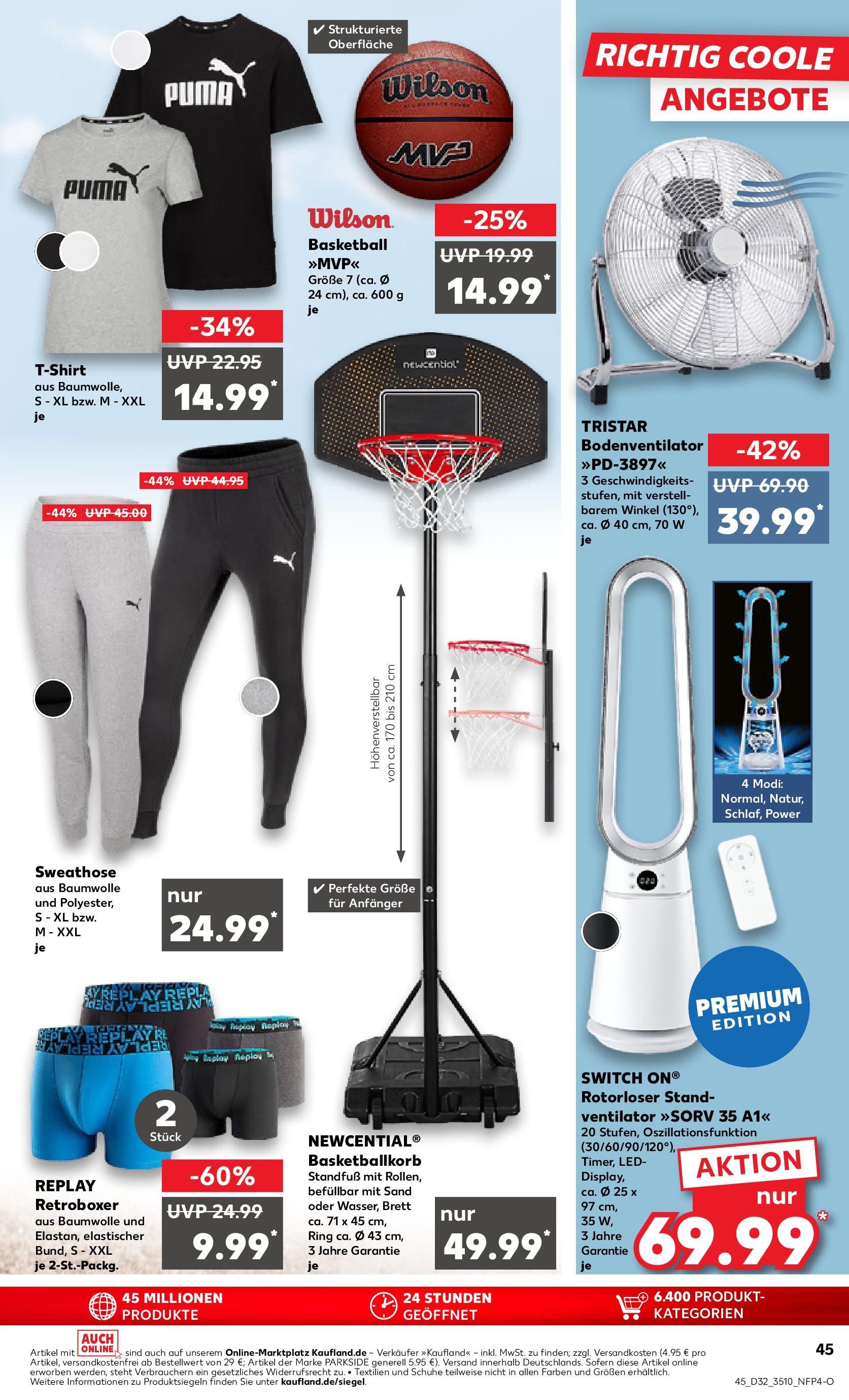 Prospekt Kaufland ab 07.08.2025 » Angebote Online zum Blättern | Seite: 45 | Produkte: Sweathose, Ventilator, T-Shirt, Basketball