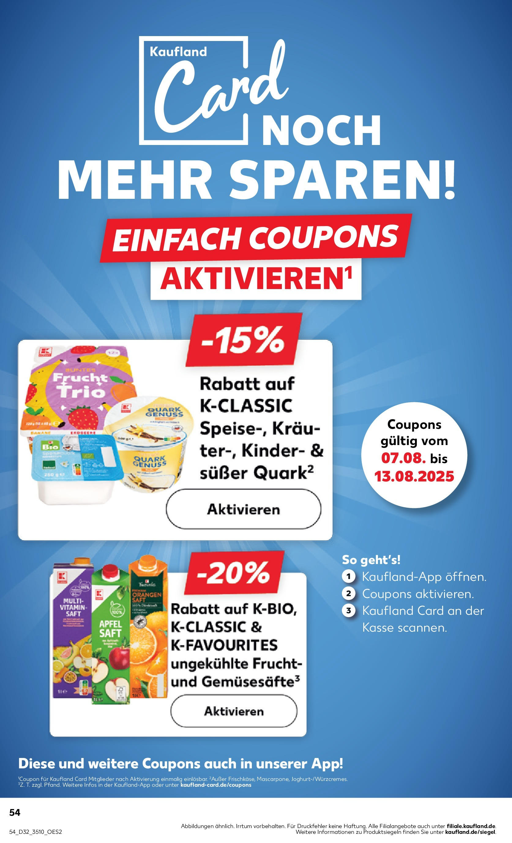 Prospekt Kaufland ab 07.08.2025 » Angebote Online zum Blättern | Seite: 54 | Produkte: Quark, Äpfel, Orangen, Saft