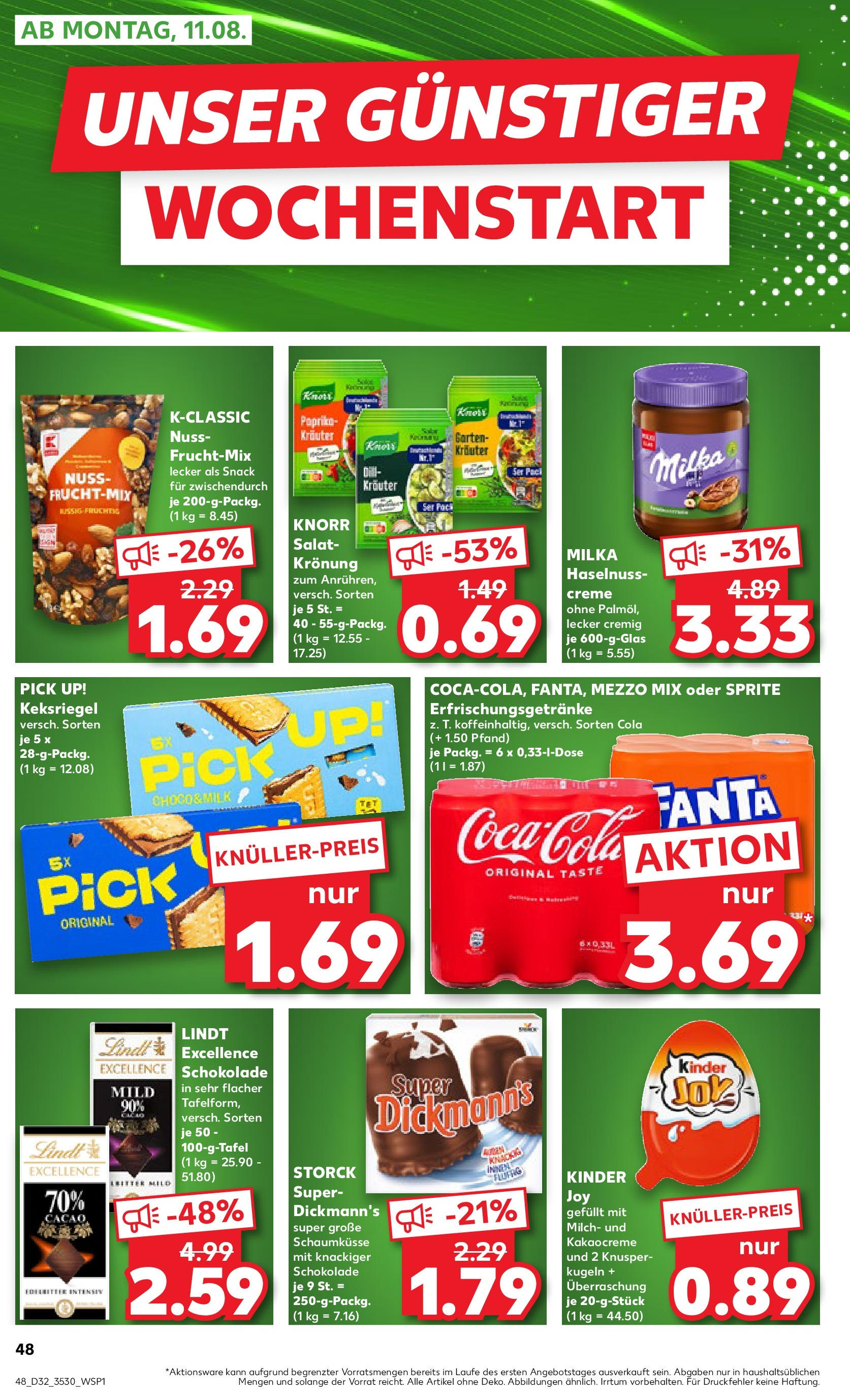 Prospekt Kaufland ab 07.08.2025 » Angebote Online zum Blättern | Seite: 48 | Produkte: Milch, Kinder joy, Paprika, Salat