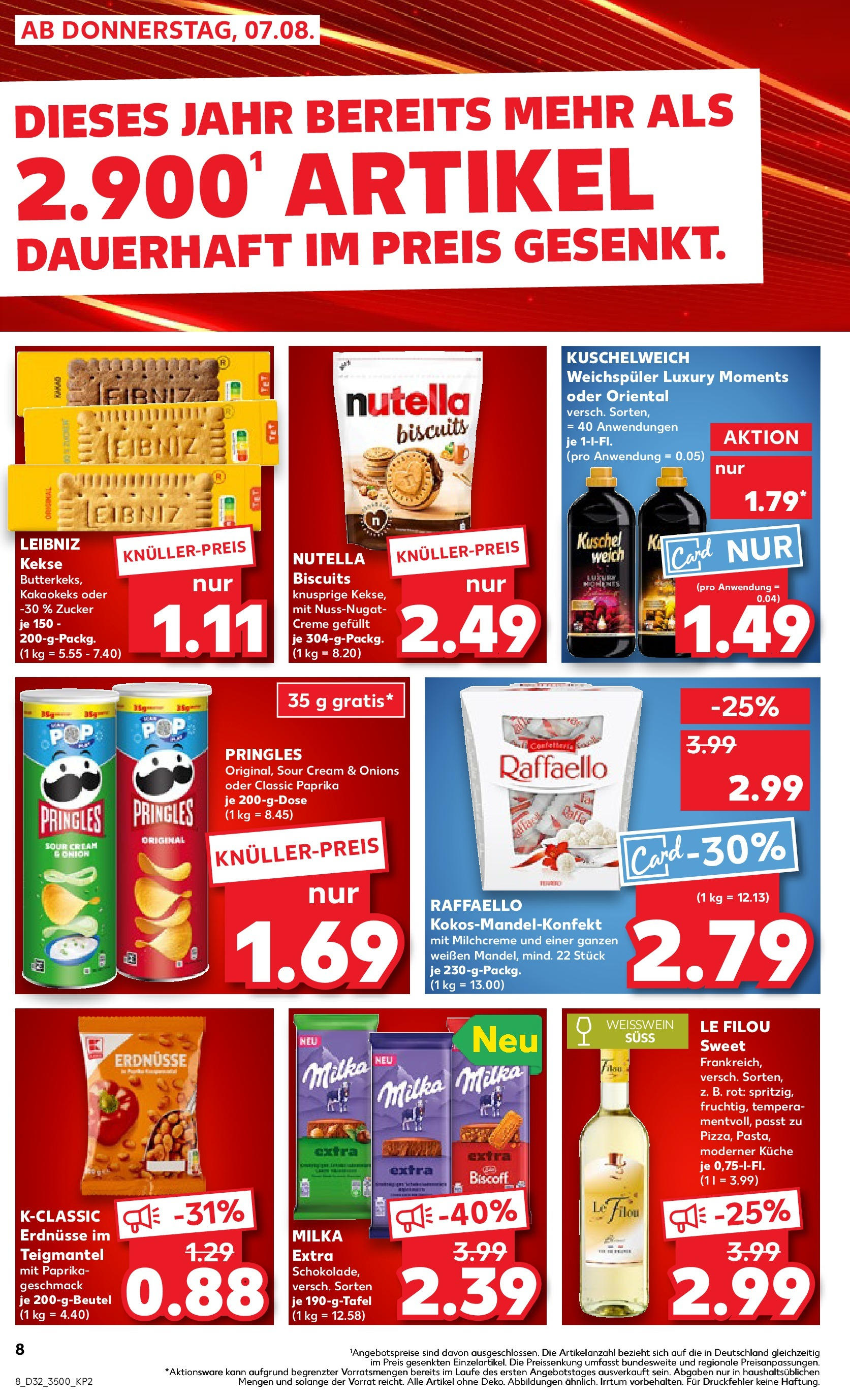 Prospekt Kaufland ab 07.08.2025 » Angebote Online zum Blättern | Seite: 8 | Produkte: Erdnüsse, Weißwein, Chips, Kekse