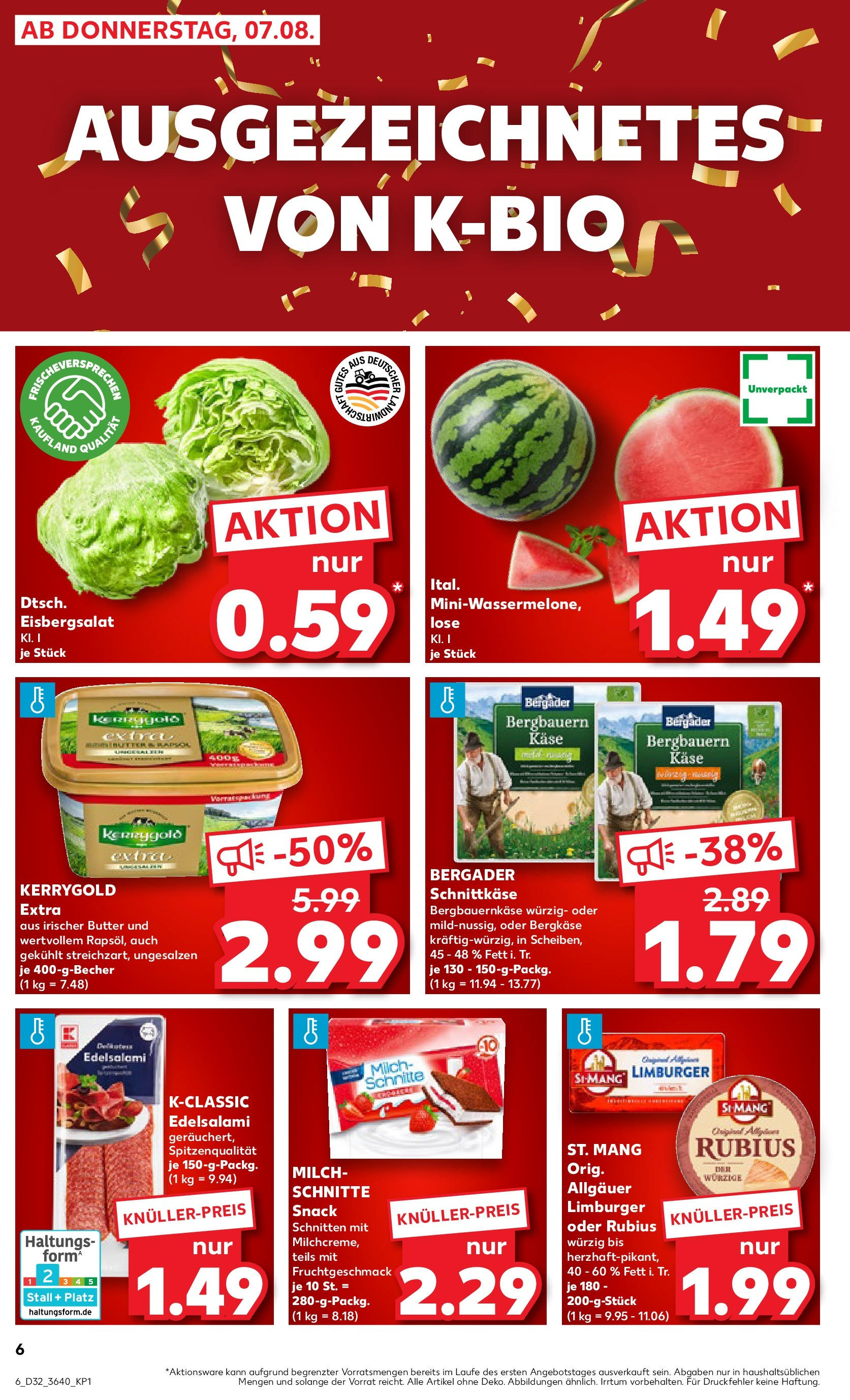 Prospekt Kaufland ab 07.08.2025 » Angebote Online zum Blättern | Seite: 6 | Produkte: Milch, Käse, Rapsöl, Salami