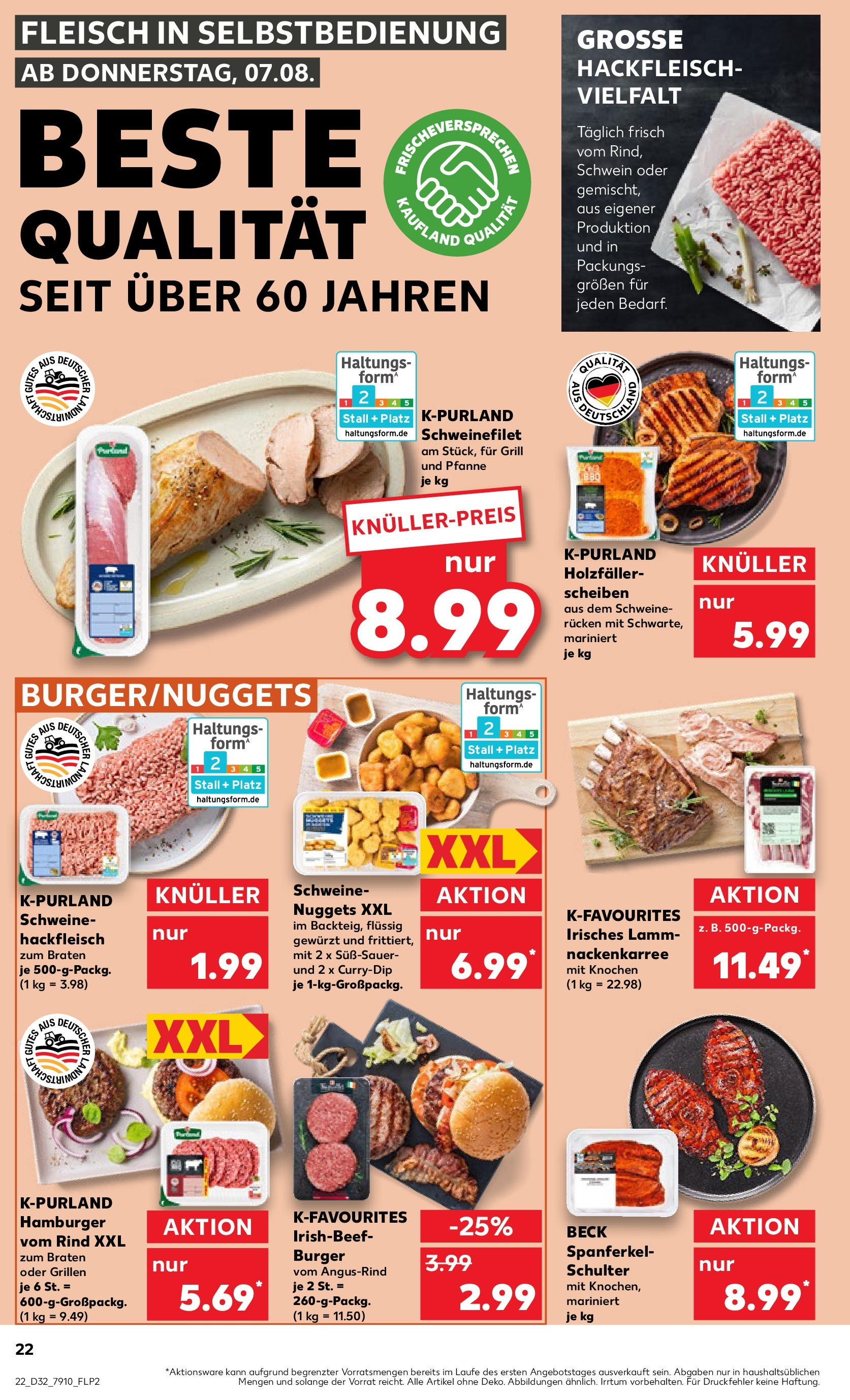 Prospekt Kaufland ab 07.08.2025 » Angebote Online zum Blättern | Seite: 22 | Produkte: Schweinefilet, Schweinerucken, Fleisch, Hackfleisch