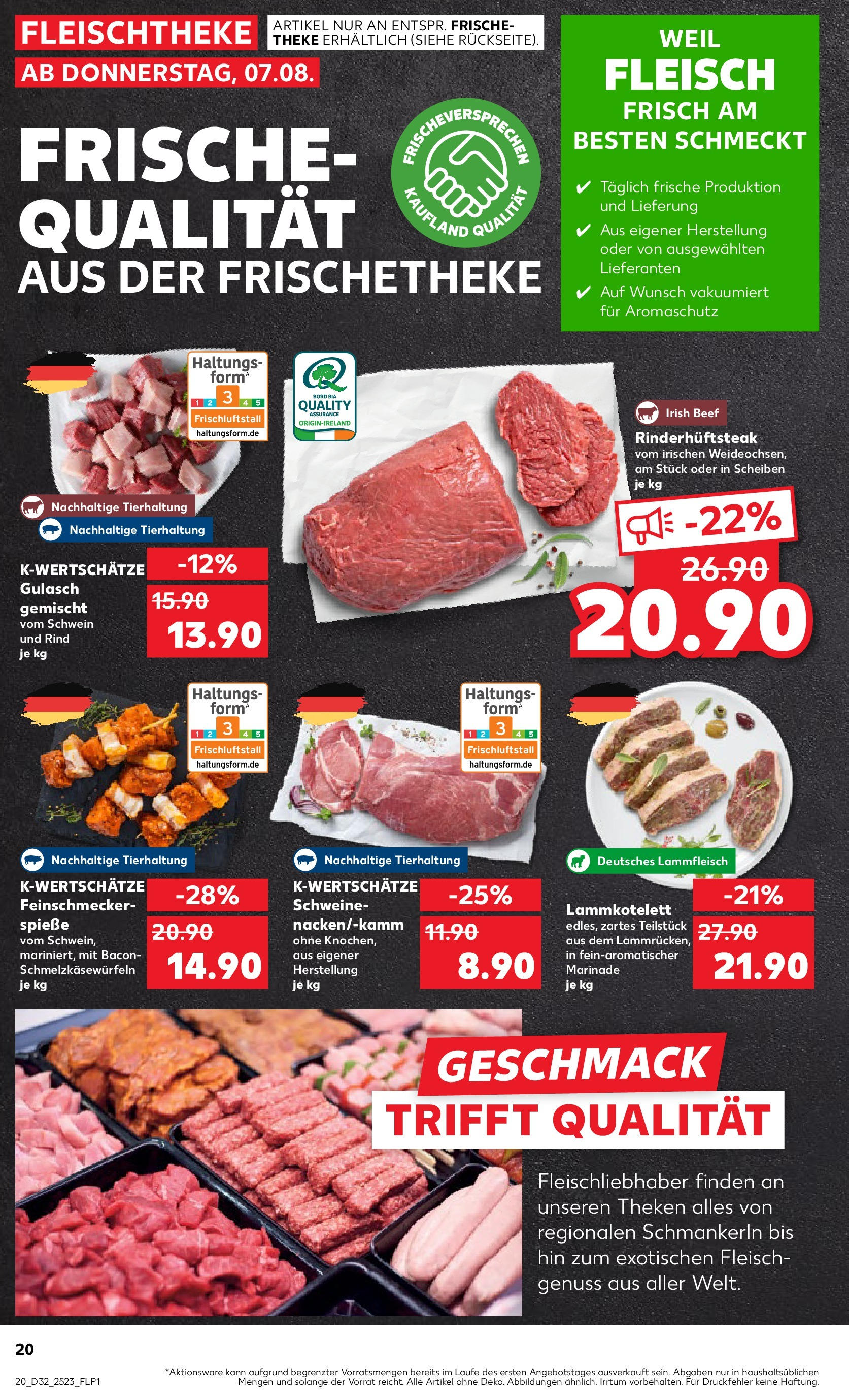 Prospekt Kaufland ab 07.08.2025 » Angebote Online zum Blättern | Seite: 20 | Produkte: Theke, Spieße, Steak, Fleisch