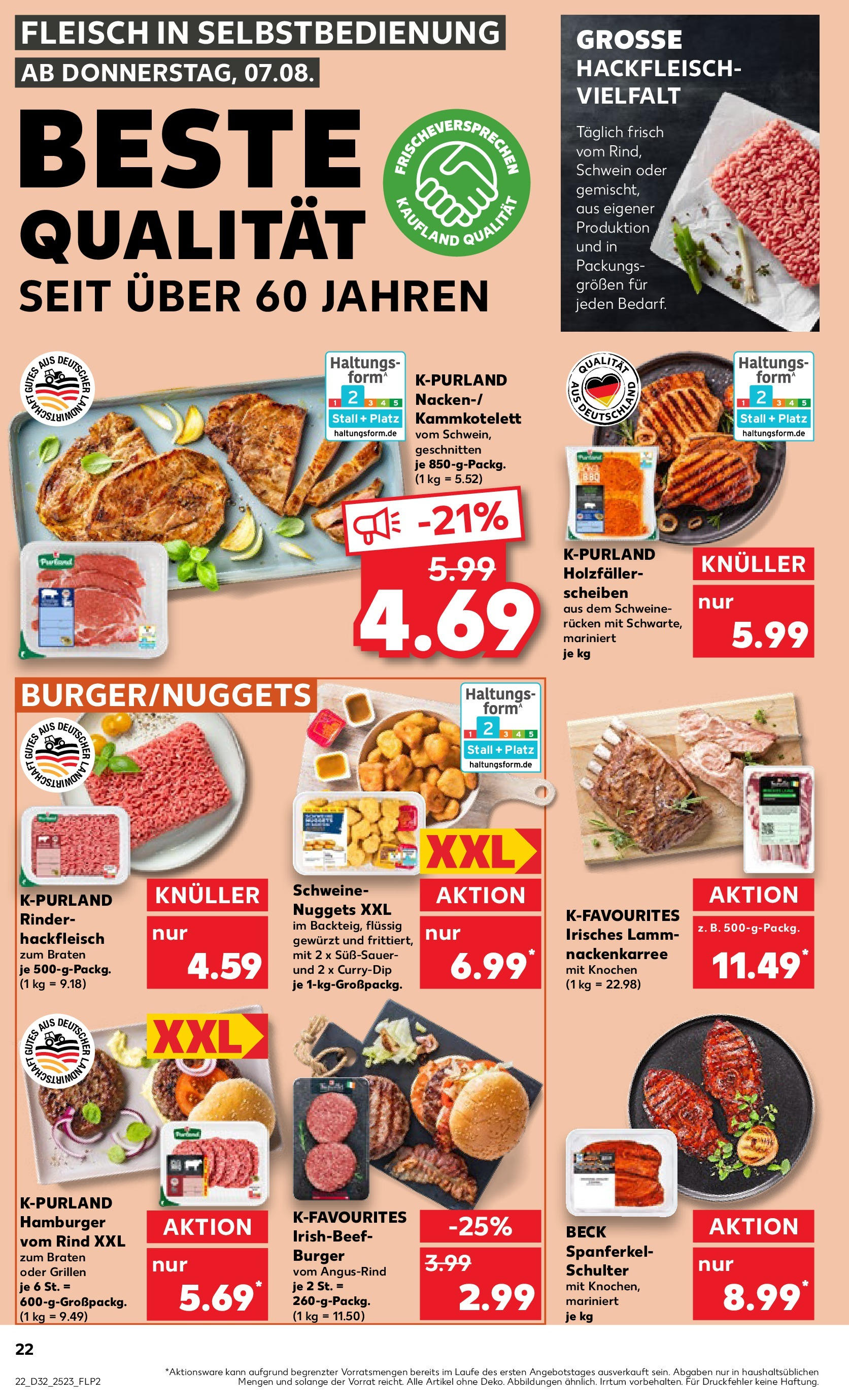Prospekt Kaufland ab 07.08.2025 » Angebote Online zum Blättern | Seite: 22 | Produkte: Burger, Fleisch, Hackfleisch