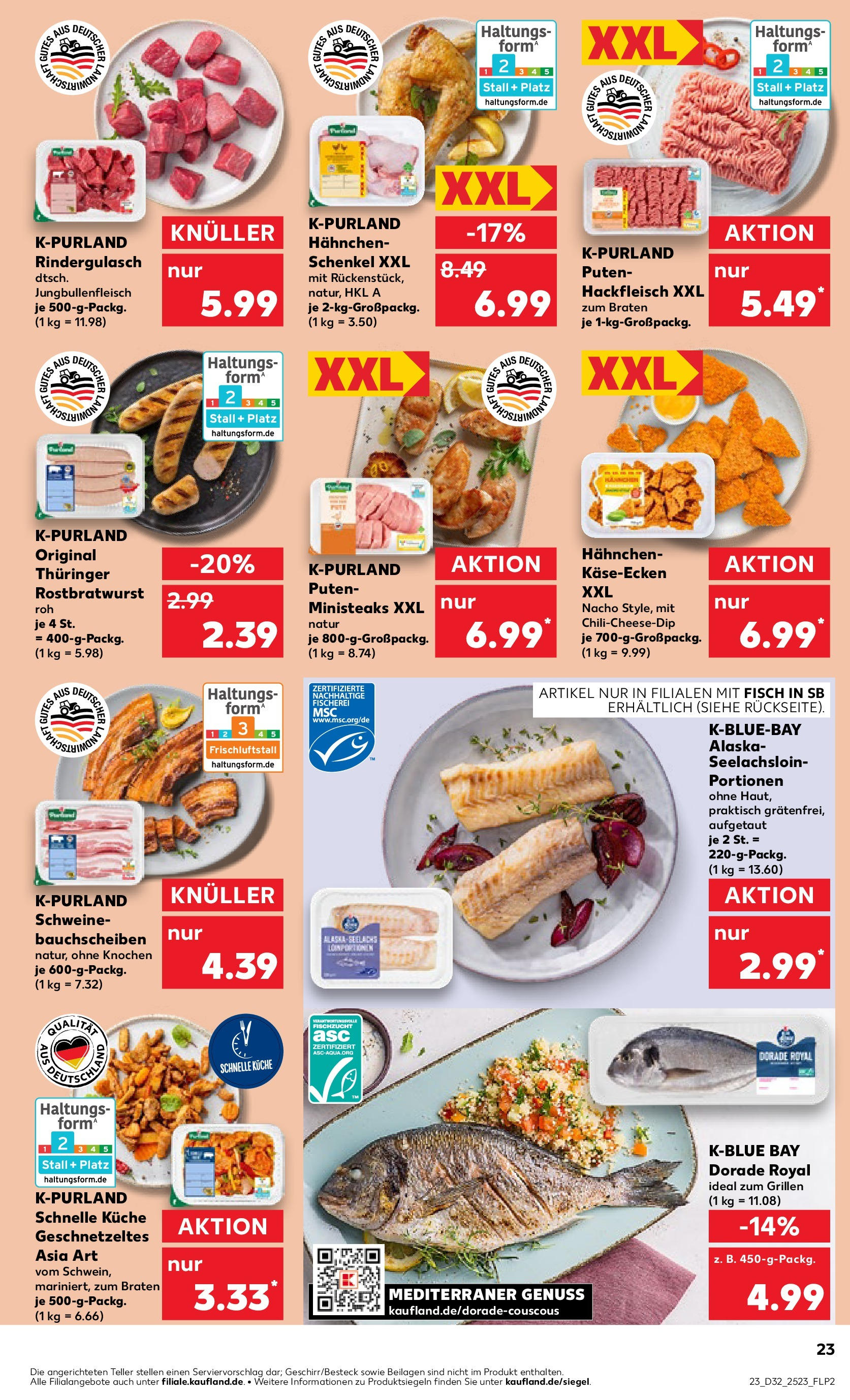 Prospekt Kaufland ab 07.08.2025 » Angebote Online zum Blättern | Seite: 23 | Produkte: Dorade, Hahnchen, Fisch, Hackfleisch
