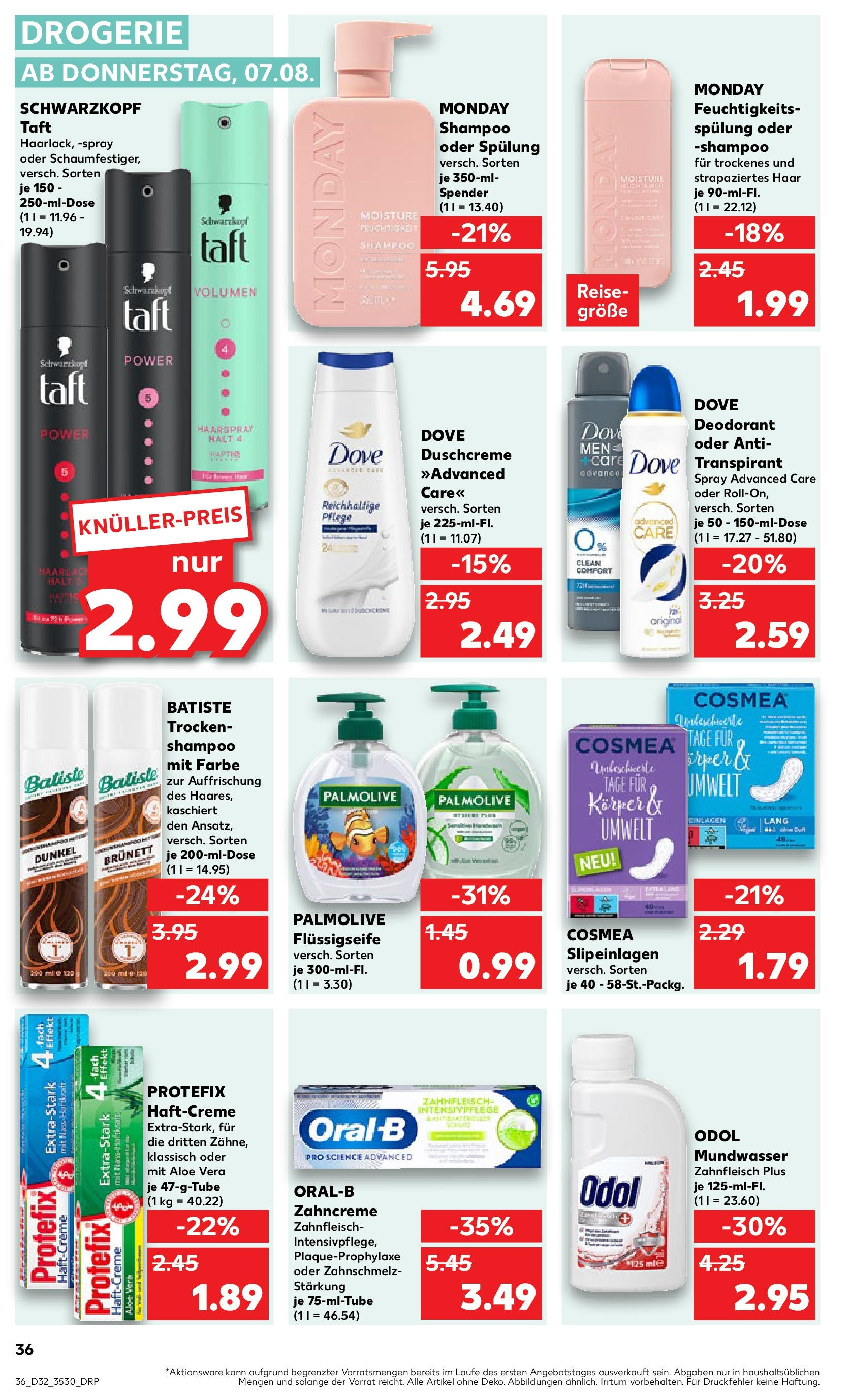 Prospekt Kaufland ab 07.08.2025 » Angebote Online zum Blättern | Seite: 36 | Produkte: Shampoo, Haarspray, Deodorant, Mundwasser