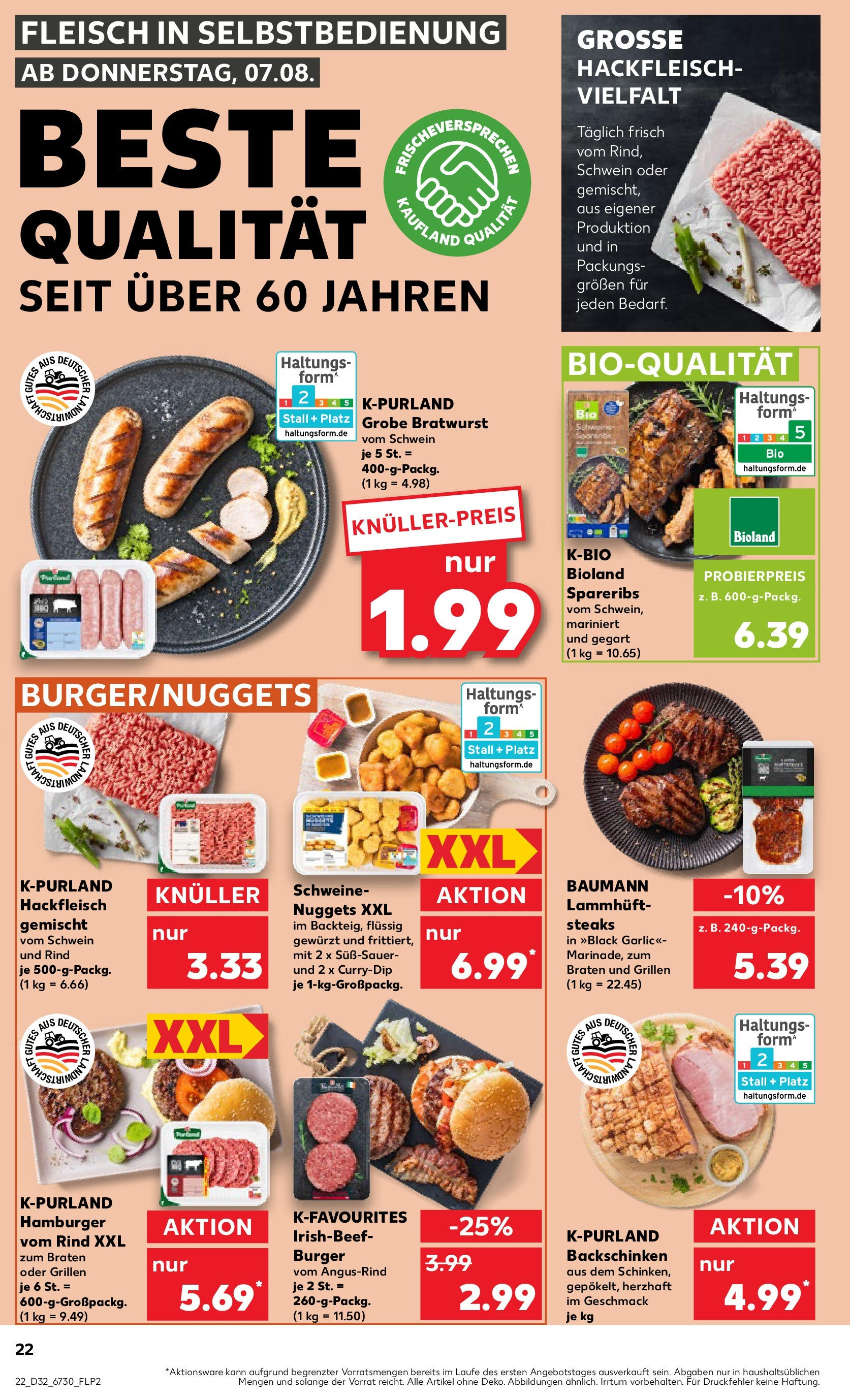 Prospekt Kaufland ab 07.08.2025 » Angebote Online zum Blättern | Seite: 22 | Produkte: Burger, Steak, Fleisch, Hackfleisch