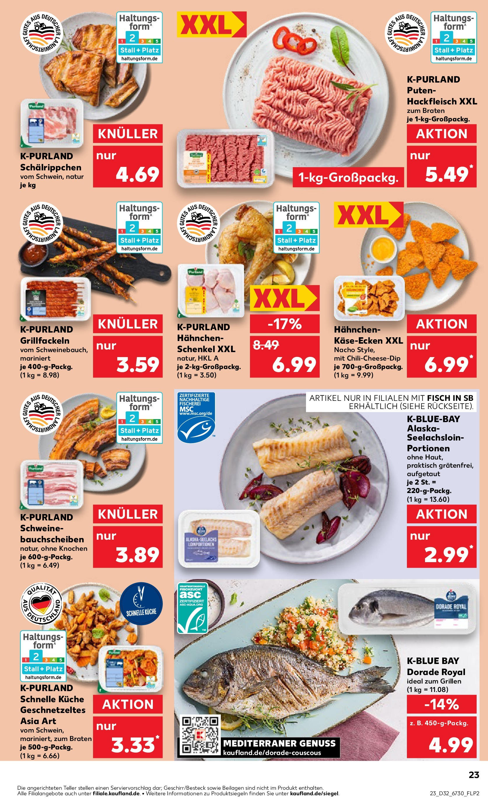 Prospekt Kaufland ab 07.08.2025 » Angebote Online zum Blättern | Seite: 23 | Produkte: Dorade, Hahnchen, Fisch, Hackfleisch