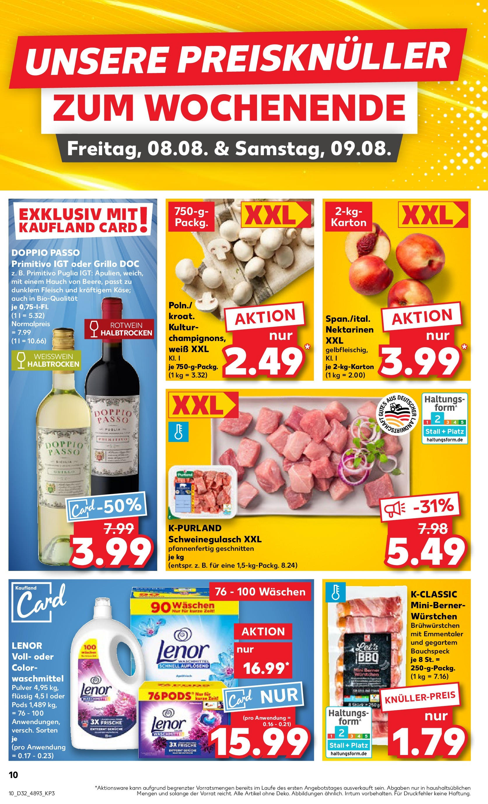 Prospekt Kaufland ab 07.08.2025 » Angebote Online zum Blättern | Seite: 10 | Produkte: Schweinegulasch, Doppio passo primitivo, Doppio Passo, Fleisch