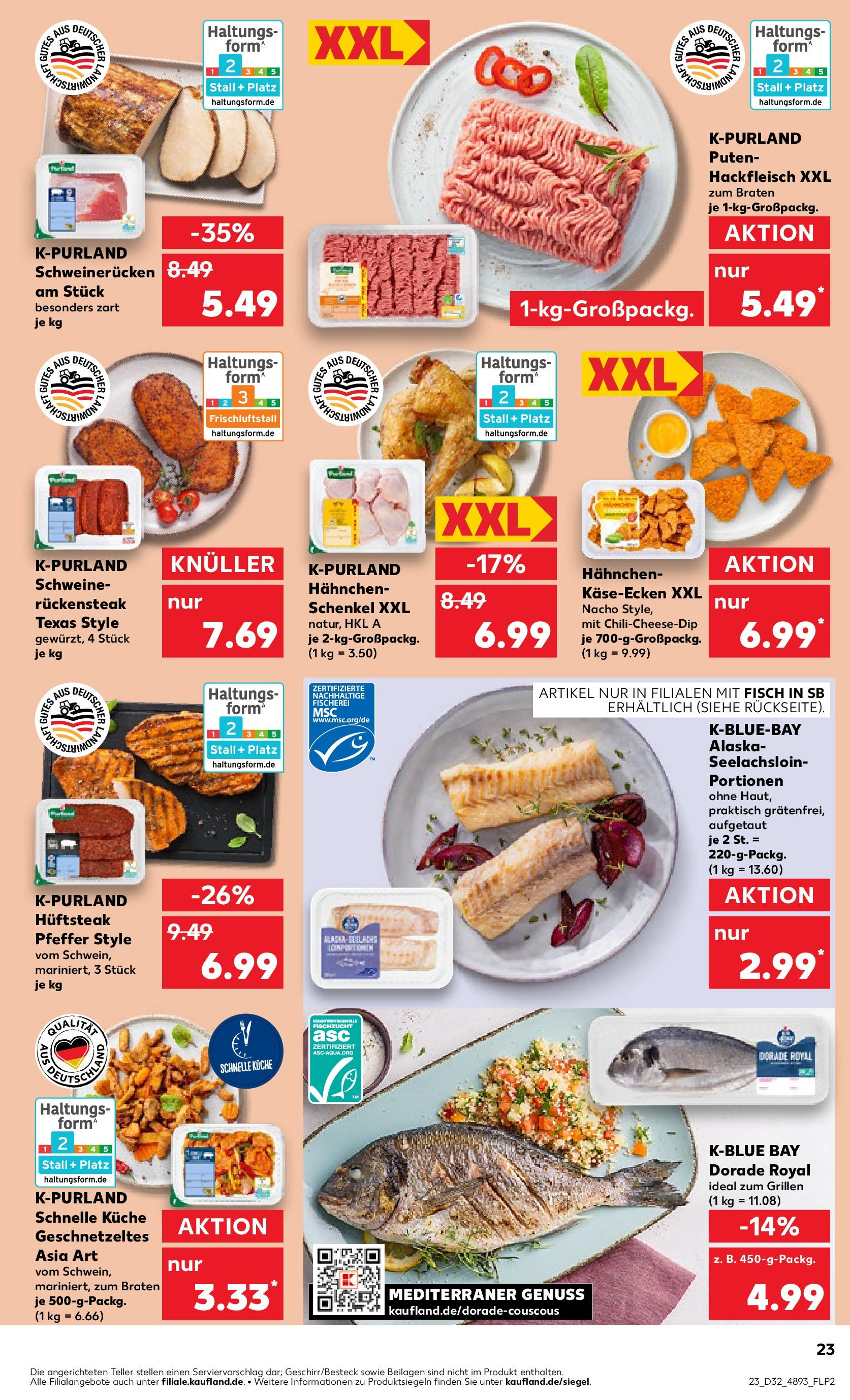 Prospekt Kaufland ab 07.08.2025 » Angebote Online zum Blättern | Seite: 23 | Produkte: Küche, Fisch, Steak, Hackfleisch