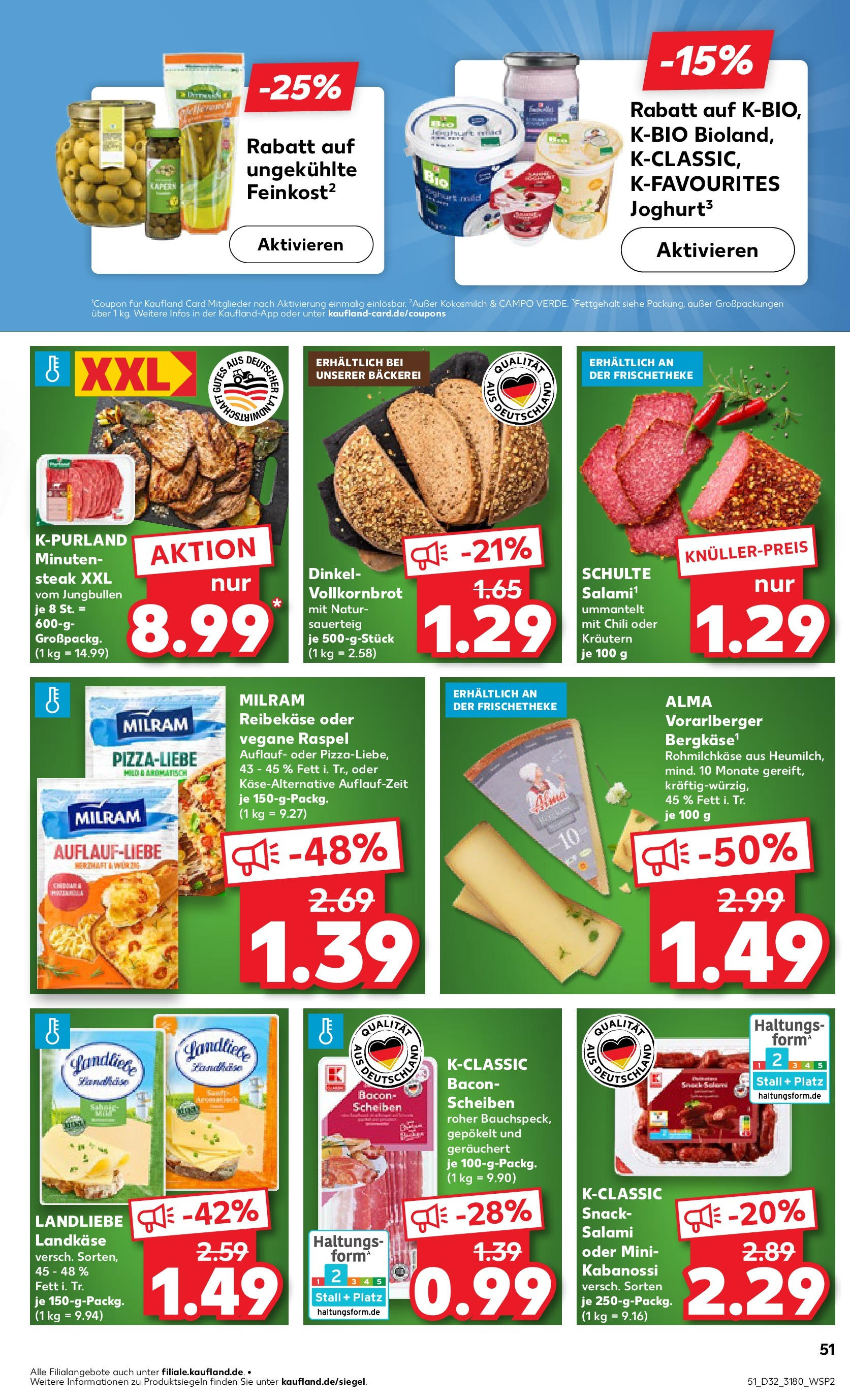 Prospekt Kaufland ab 07.08.2025 » Angebote Online zum Blättern | Seite: 51 | Produkte: Joghurt, Vollkornbrot, Milram, Reibekase