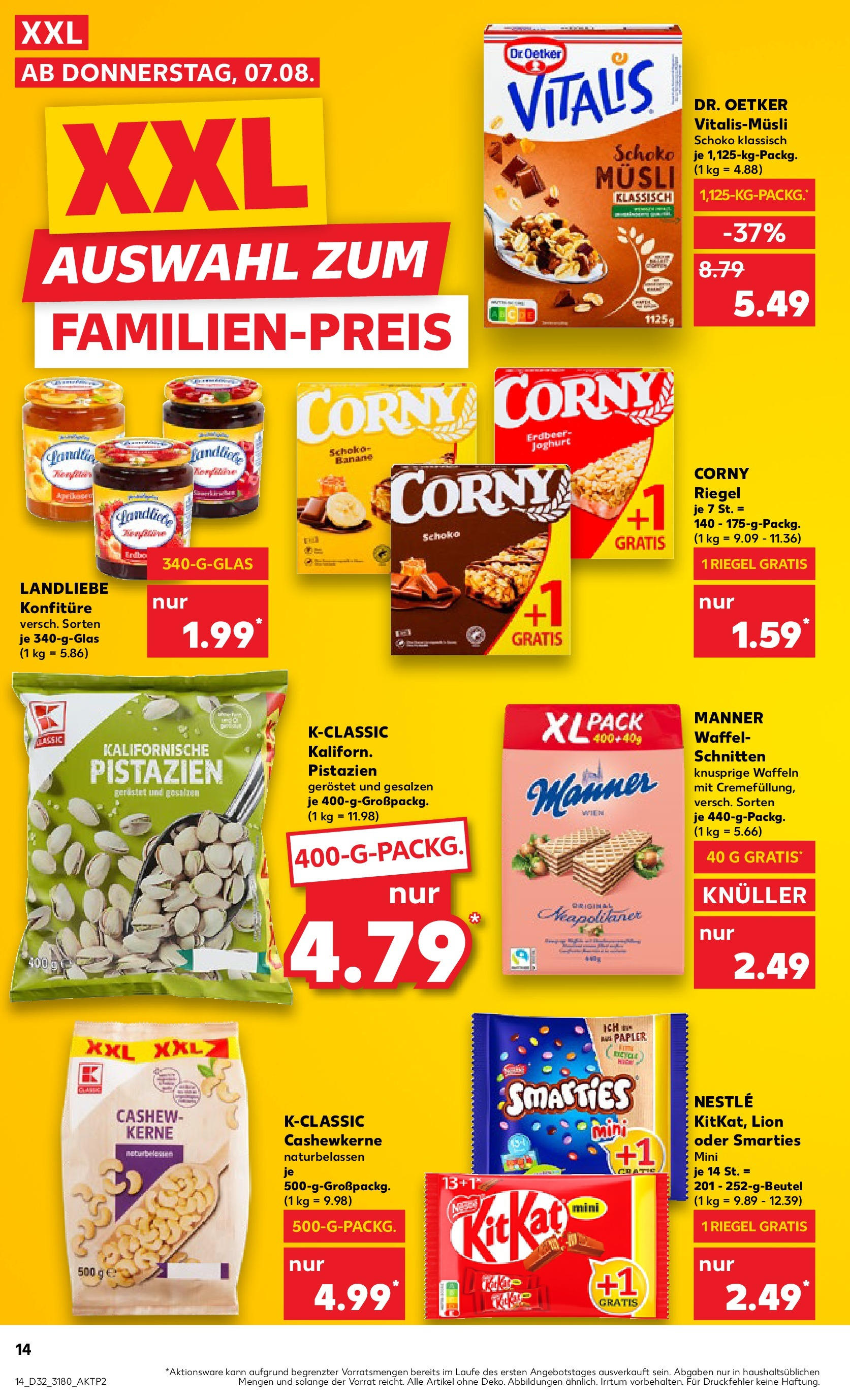 Prospekt Kaufland ab 07.08.2025 » Angebote Online zum Blättern | Seite: 14 | Produkte: Musli, Joghurt, Pistazien, Waffeln