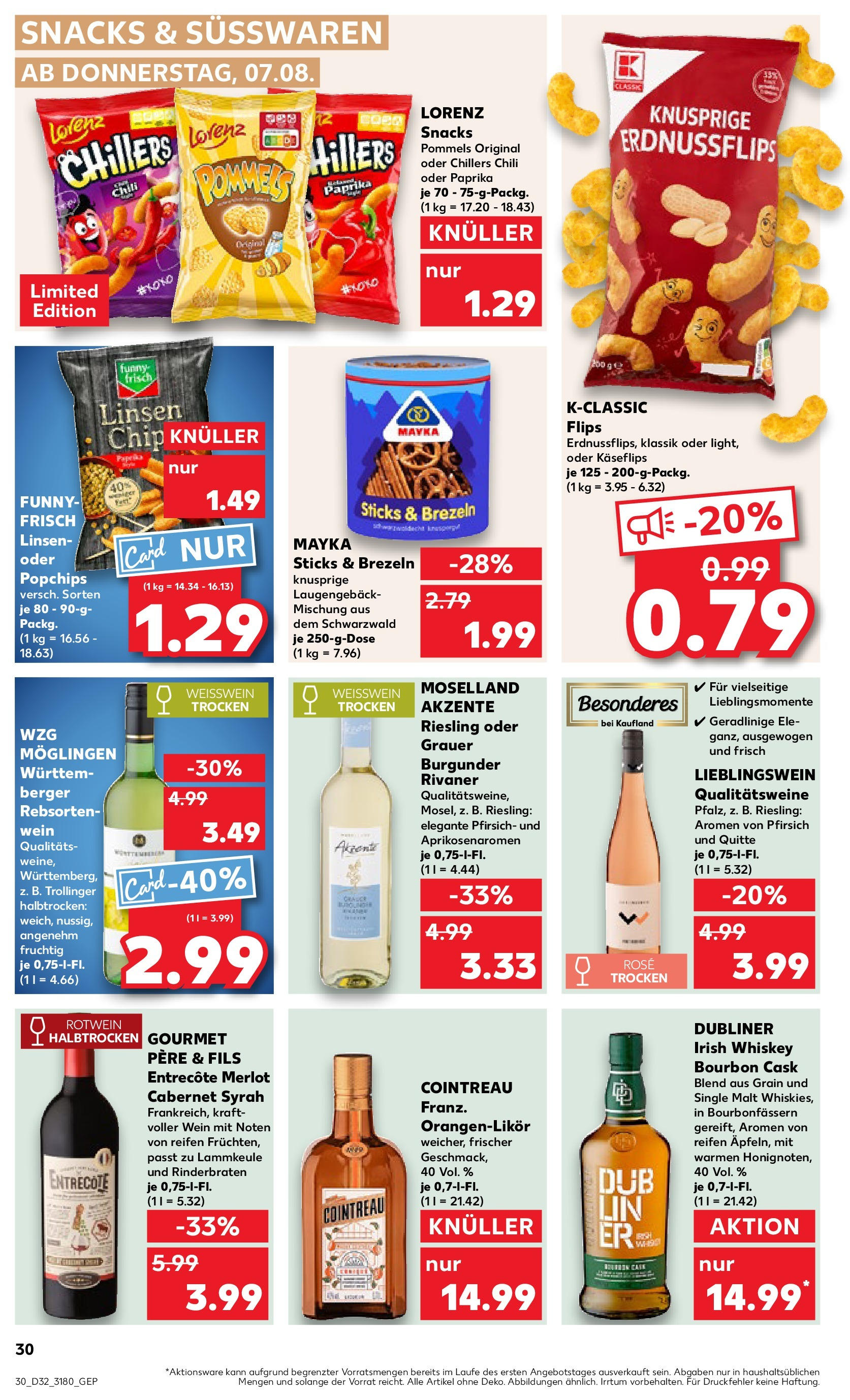 Prospekt Kaufland ab 07.08.2025 » Angebote Online zum Blättern | Seite: 30 | Produkte: Rinderbraten, Lammkeule, Rotwein halbtrocken, Weißwein trocken