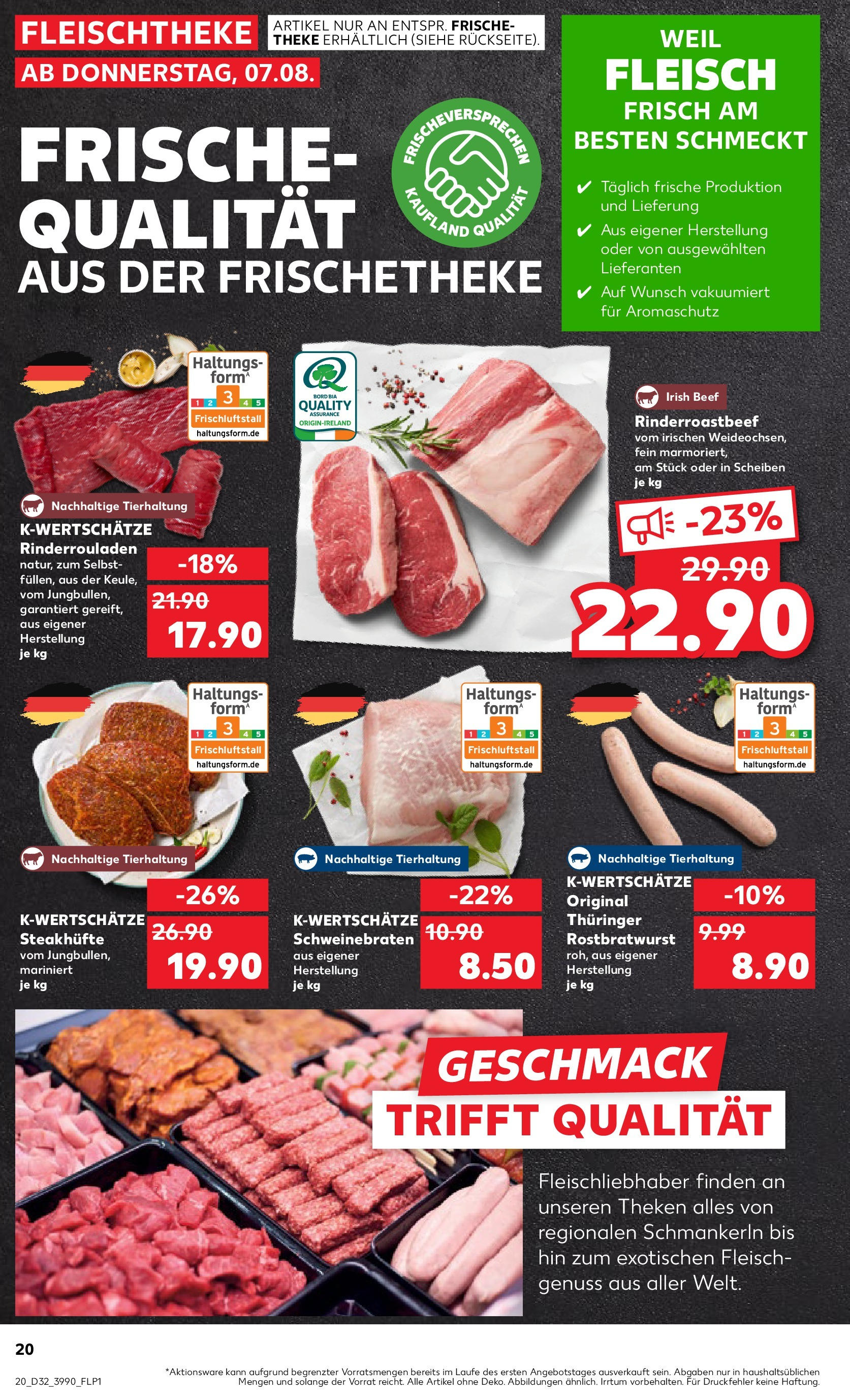 Prospekt Kaufland ab 07.08.2025 » Angebote Online zum Blättern | Seite: 20 | Produkte: Rinderrouladen, Theke, Fleisch