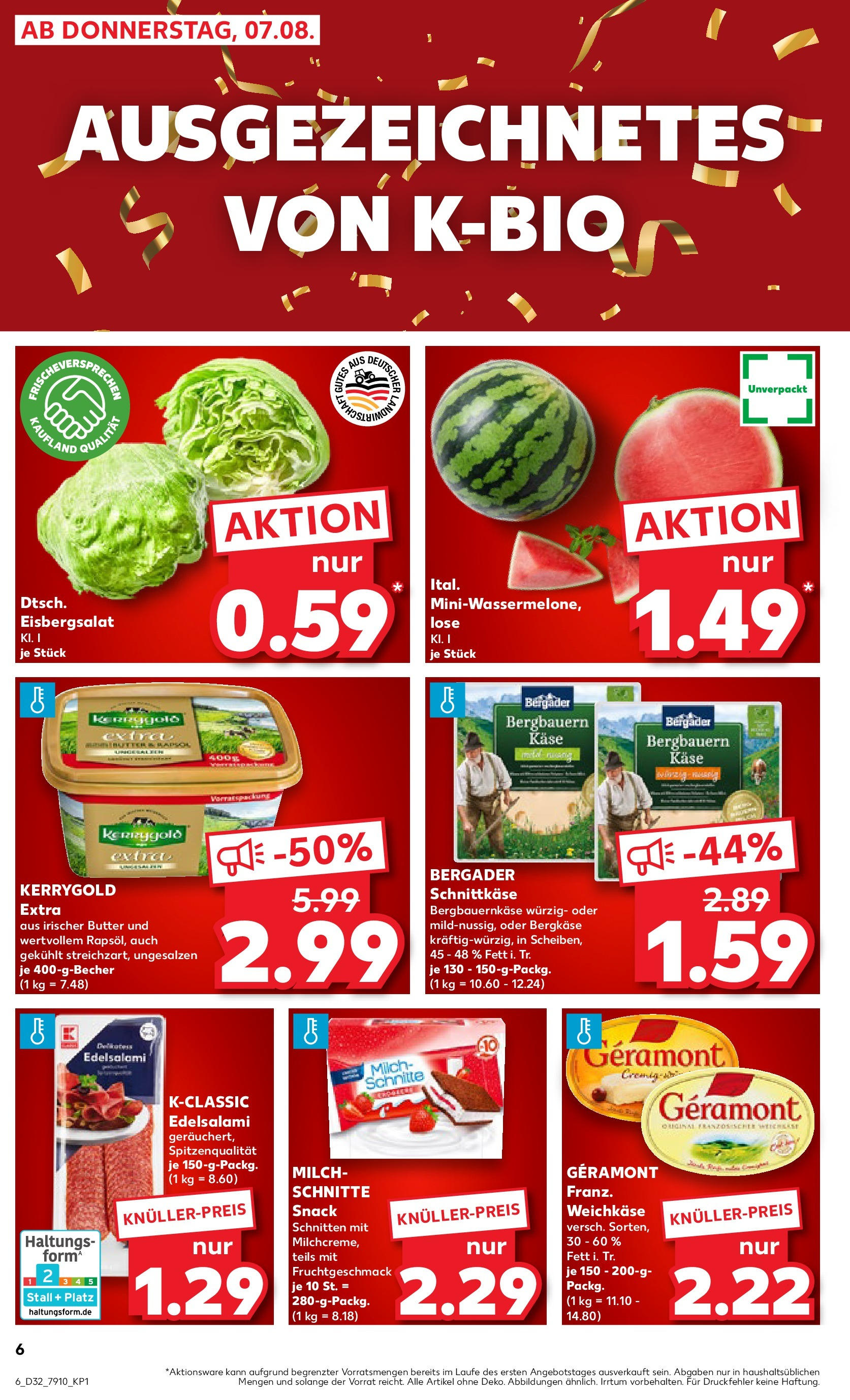Prospekt Kaufland ab 07.08.2025 » Angebote Online zum Blättern | Seite: 6 | Produkte: Milch, Käse, Rapsöl, Salami