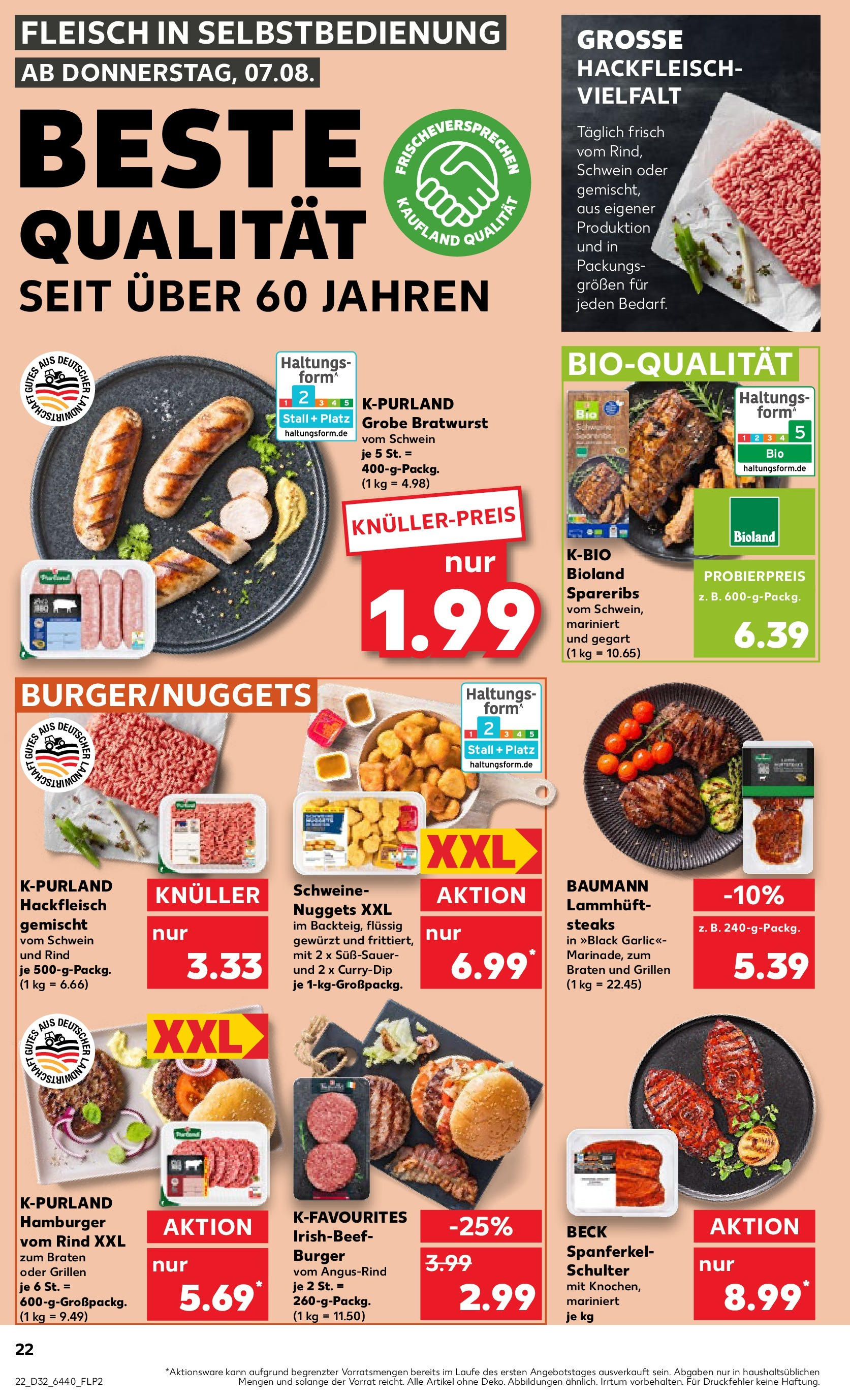 Prospekt Kaufland ab 07.08.2025 » Angebote Online zum Blättern | Seite: 22 | Produkte: Bratwurst, Burger, Steak, Fleisch