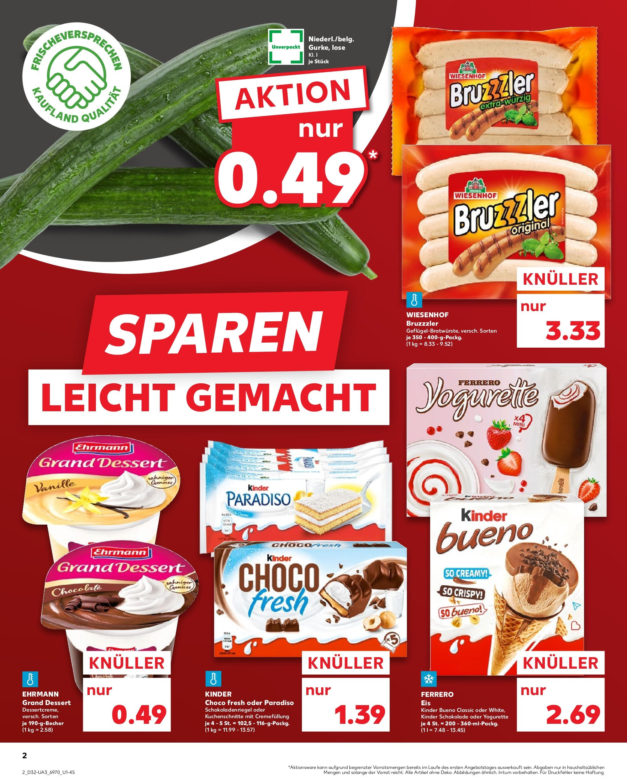 Prospekt Kaufland ab 07.08.2025 » Angebote Online zum Blättern | Seite: 2 | Produkte: Yogurette, Ehrmann grand dessert, Kinder bueno, Eis