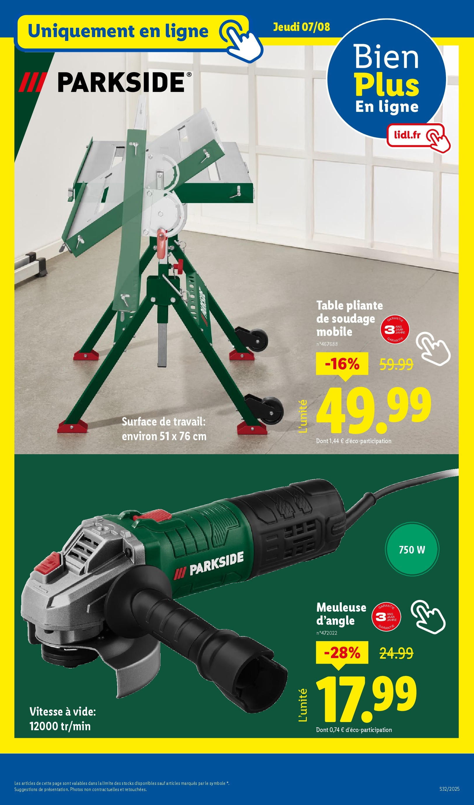 Catalogue LIDL du 06/08/2025 | Promo prospectus en ligne | Page: 41 | Produits: Meuleuse, Table, Table pliante Catalogue LIDL du 06/08/2025 | Promo prospectus en ligne | Page: 41 | Produits: Meuleuse, Table, Table pliante