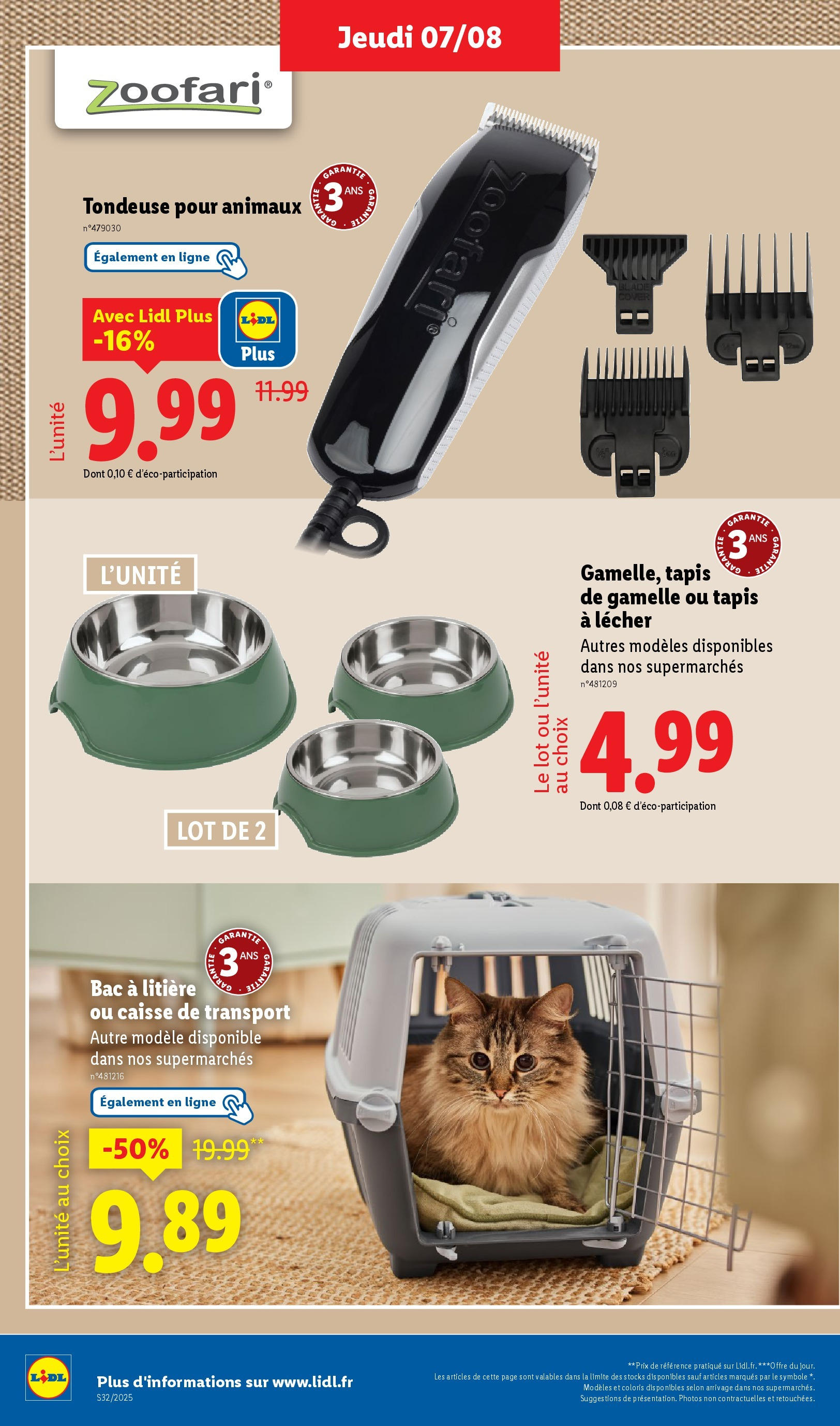 Catalogue LIDL du 06/08/2025 | Promo prospectus en ligne | Page: 46 | Produits: Tondeuse, Litière, Tapis Catalogue LIDL du 06/08/2025 | Promo prospectus en ligne | Page: 46 | Produits: Tondeuse, Litière, Tapis
