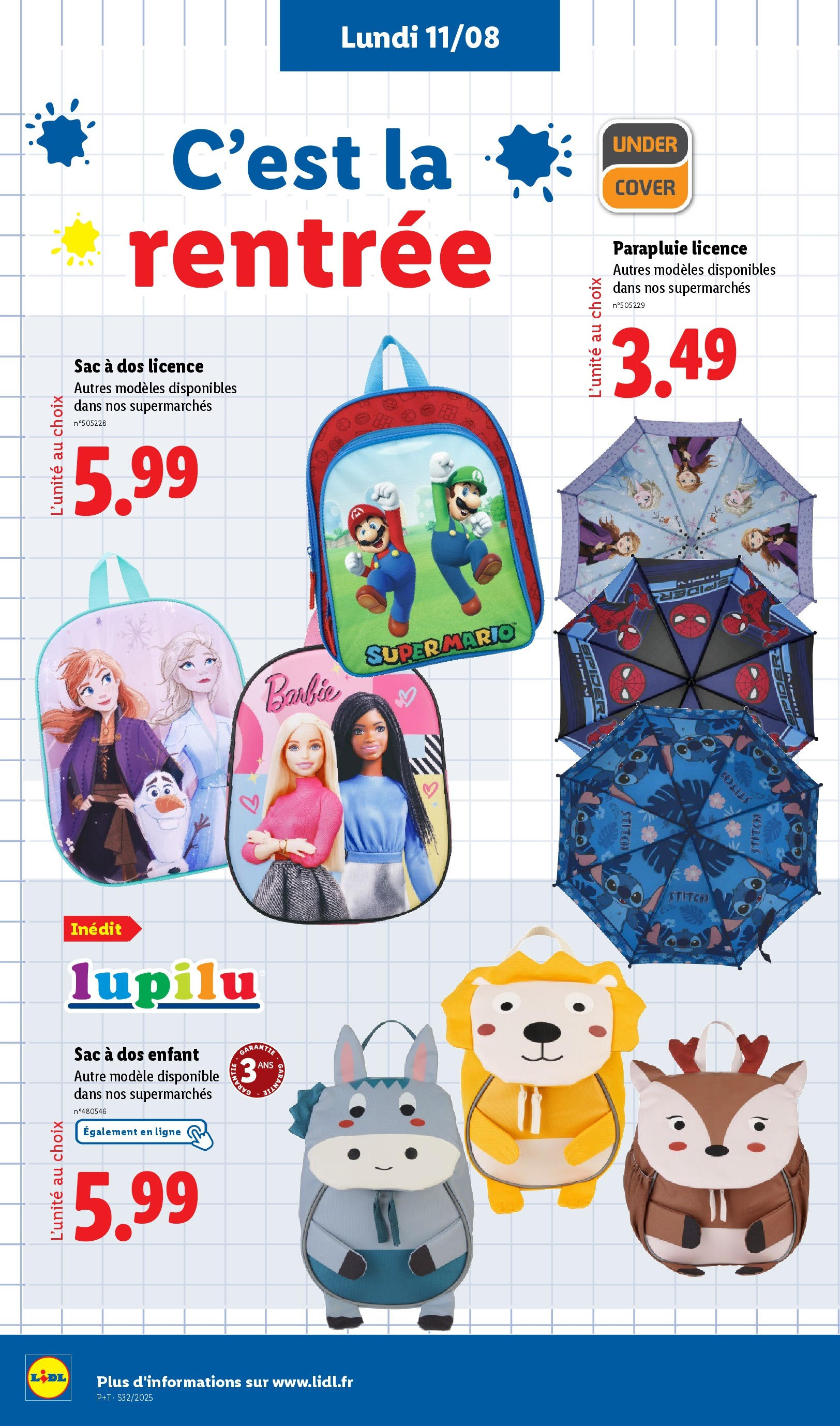 Catalogue LIDL du 06/08/2025 | Promo prospectus en ligne | Page: 34 | Produits: Sac, Sac à dos, Parapluie