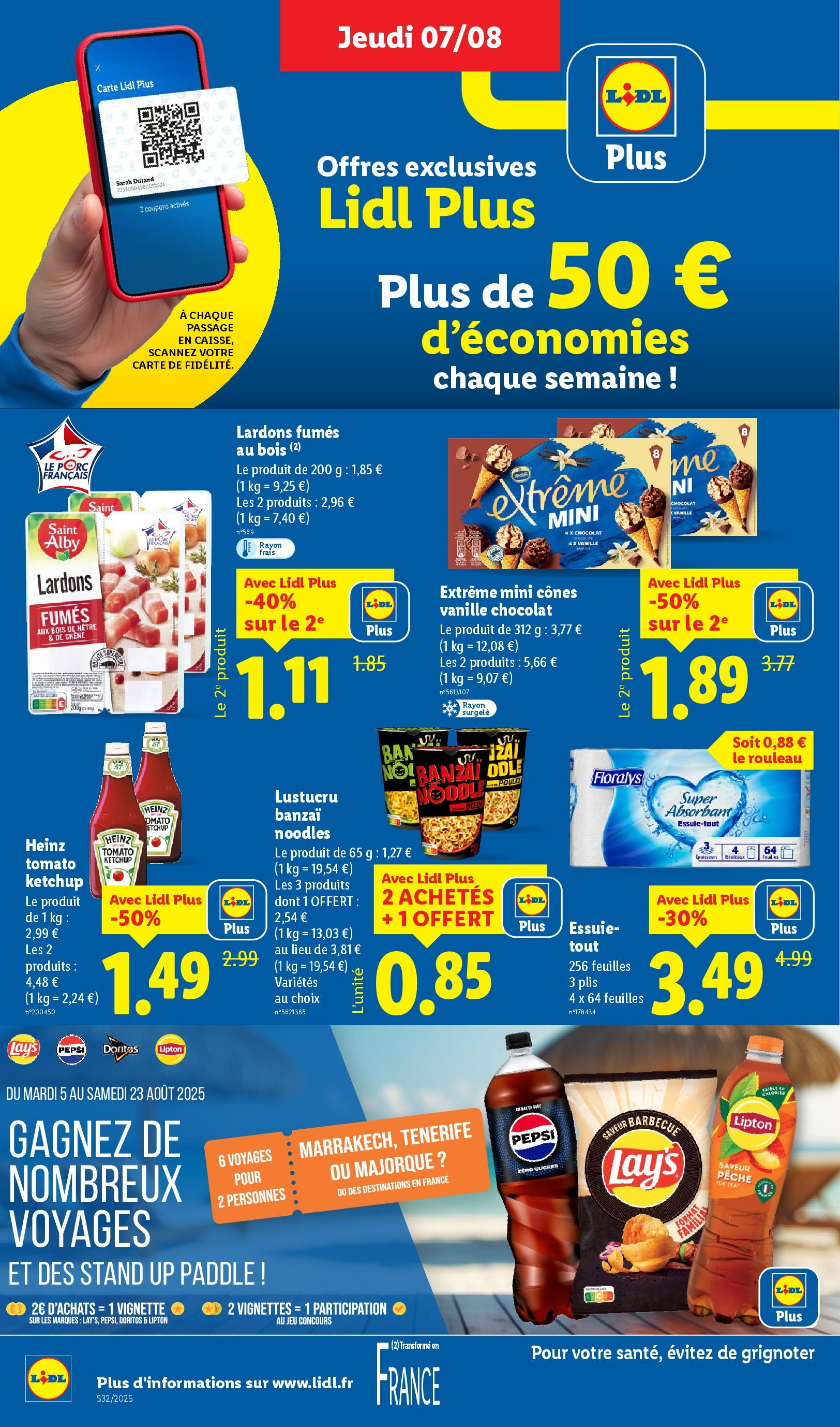 Catalogue LIDL du 06/08/2025 | Promo prospectus en ligne | Page: 10 | Produits: Pêche, Lardons, Paddle, Ketchup Catalogue LIDL du 06/08/2025 | Promo prospectus en ligne | Page: 10 | Produits: Pêche, Lardons, Paddle, Ketchup