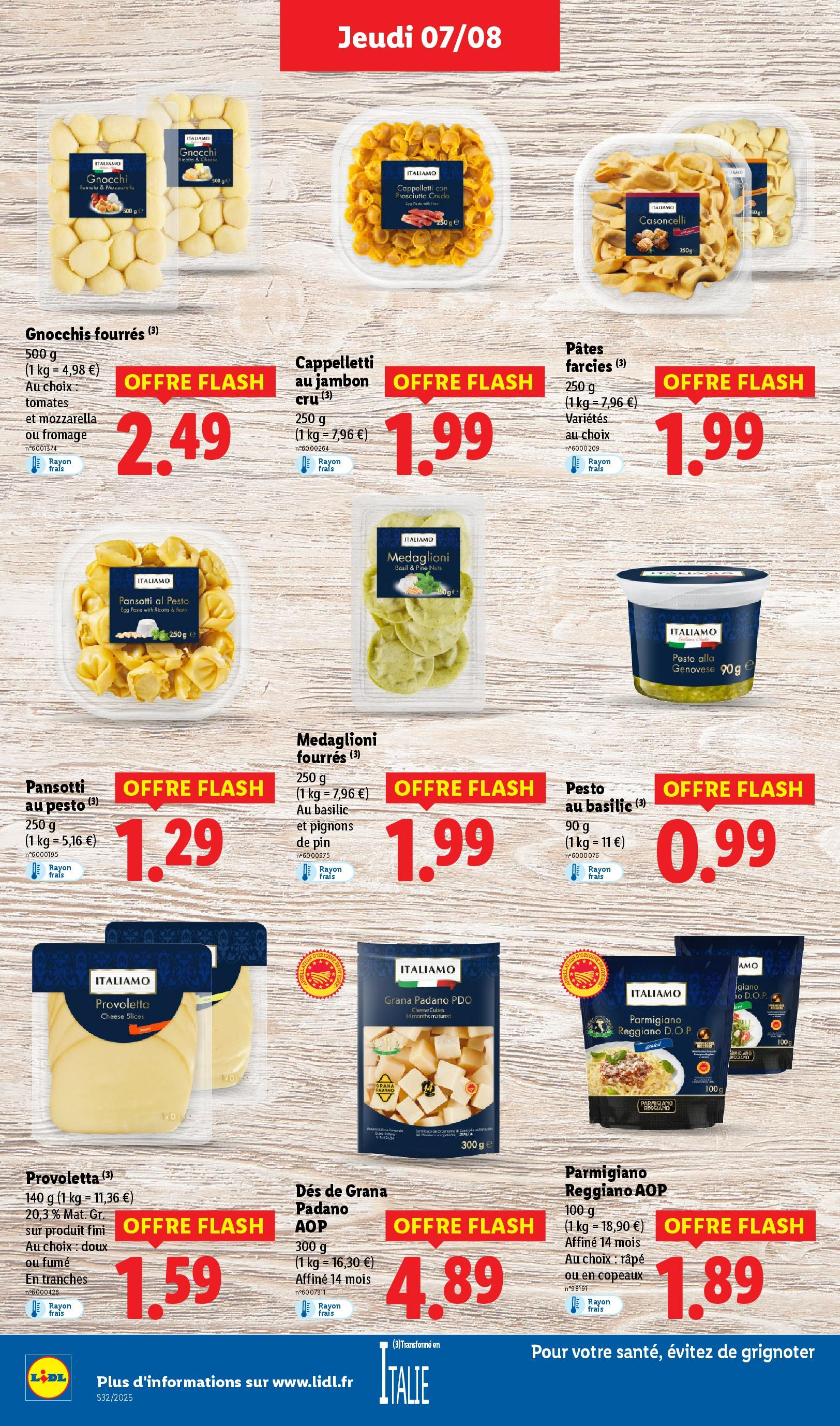 Catalogue LIDL du 06/08/2025 | Promo prospectus en ligne | Page: 20 | Produits: Mozzarella, Jambon, Pâtes, Pignons de pin Catalogue LIDL du 06/08/2025 | Promo prospectus en ligne | Page: 20 | Produits: Mozzarella, Jambon, Pâtes, Pignons de pin