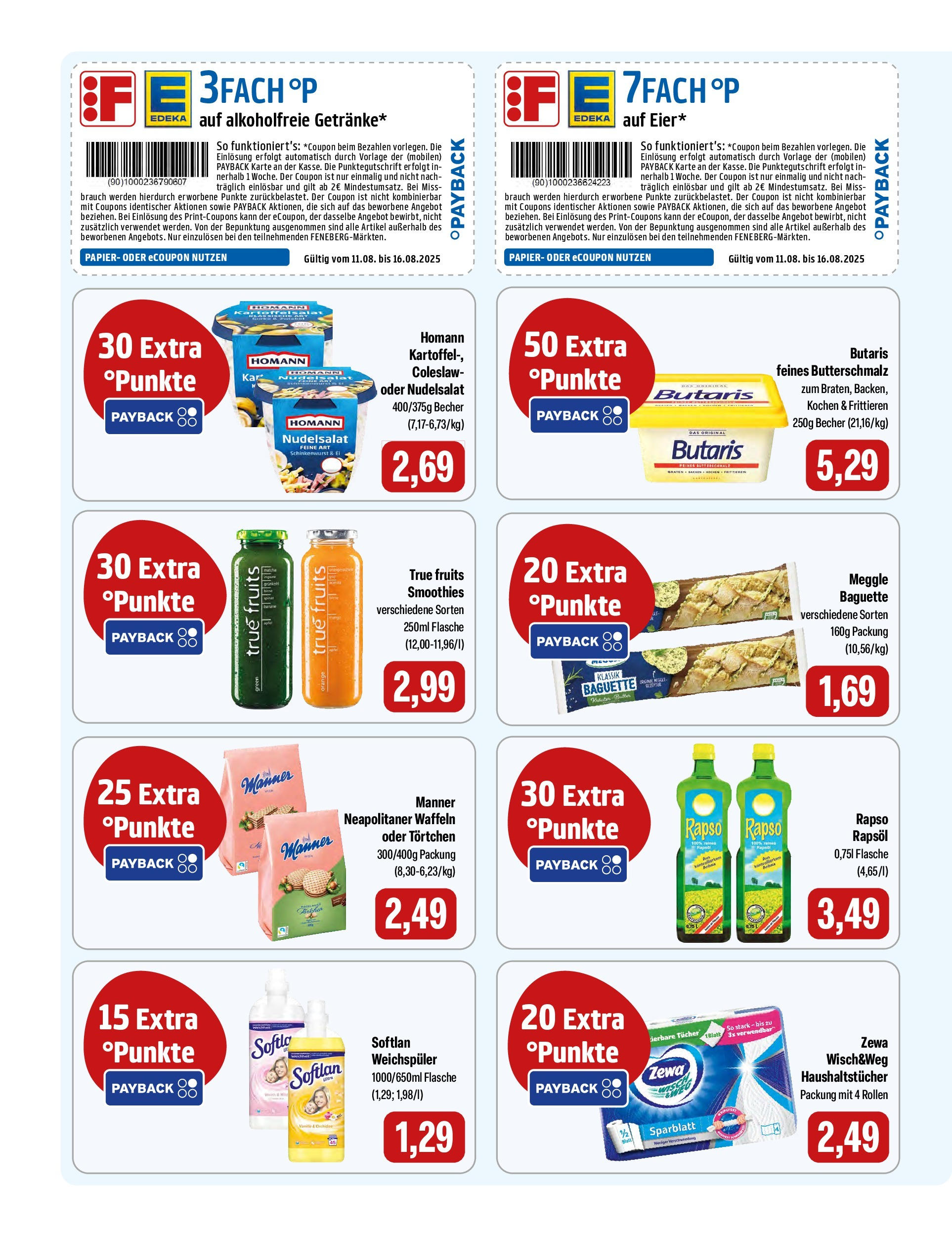 Feneberg Angebote (ab 14.08.2025) zum Blättern | Seite: 8 | Produkte: Butterschmalz, Baguette, Waffeln, Weichspüler