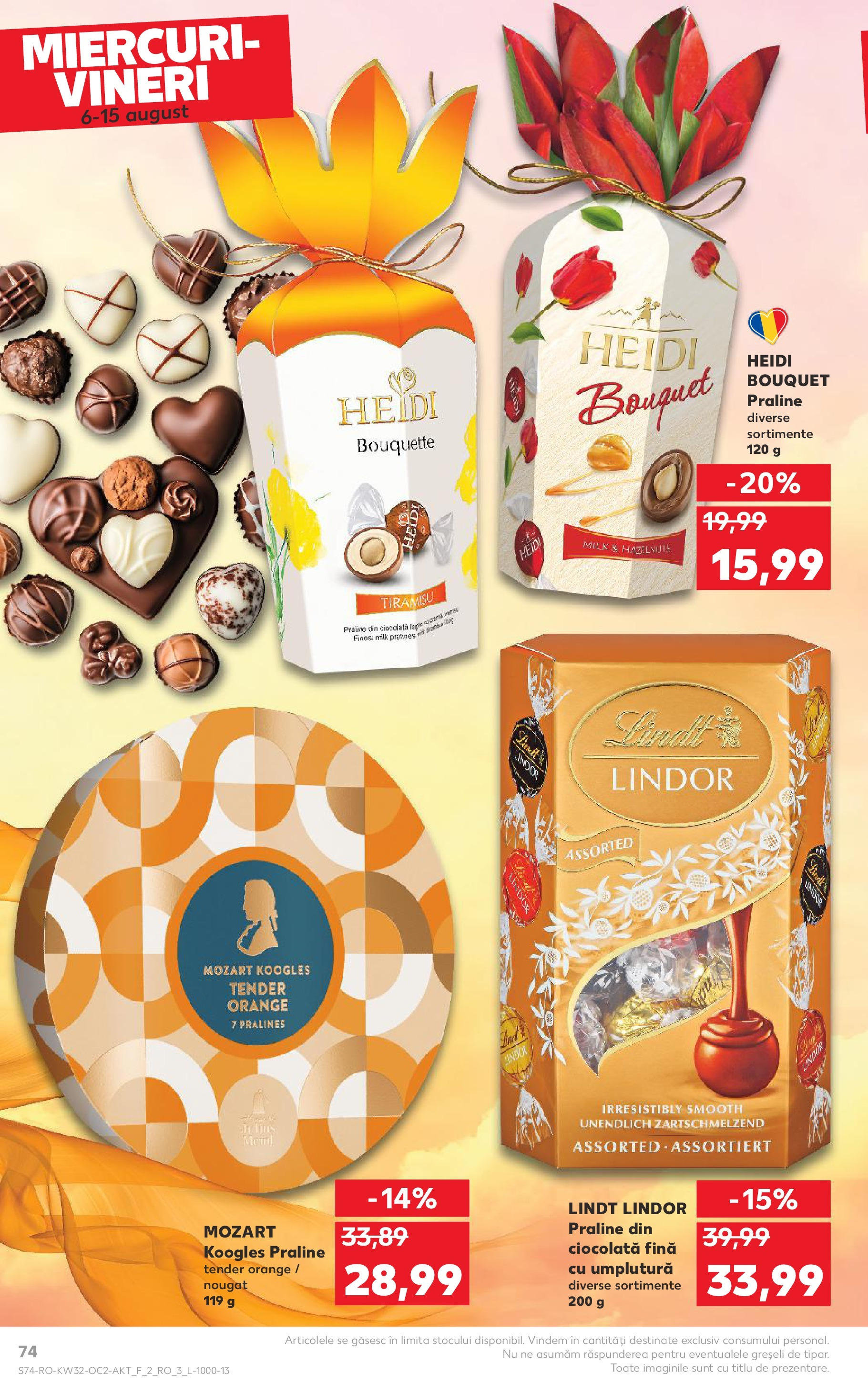 Catalog Kaufland - Sfântu Gheorghe 06.08.2025 - Revista si Oferta | Pagină: 74 | Produse: Praline, Tiramisu, Ciocolată
