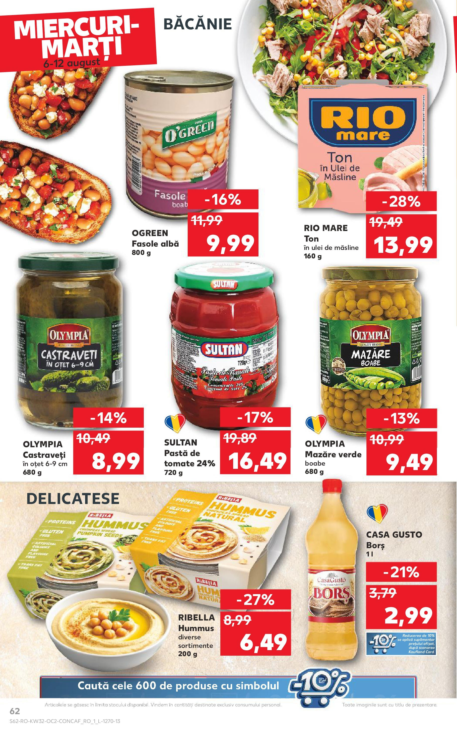 Catalog Kaufland - Sfântu Gheorghe 06.08.2025 - Revista si Oferta | Pagină: 62 | Produse: Mazăre, Pastă de tomate, Oțet, Castraveți