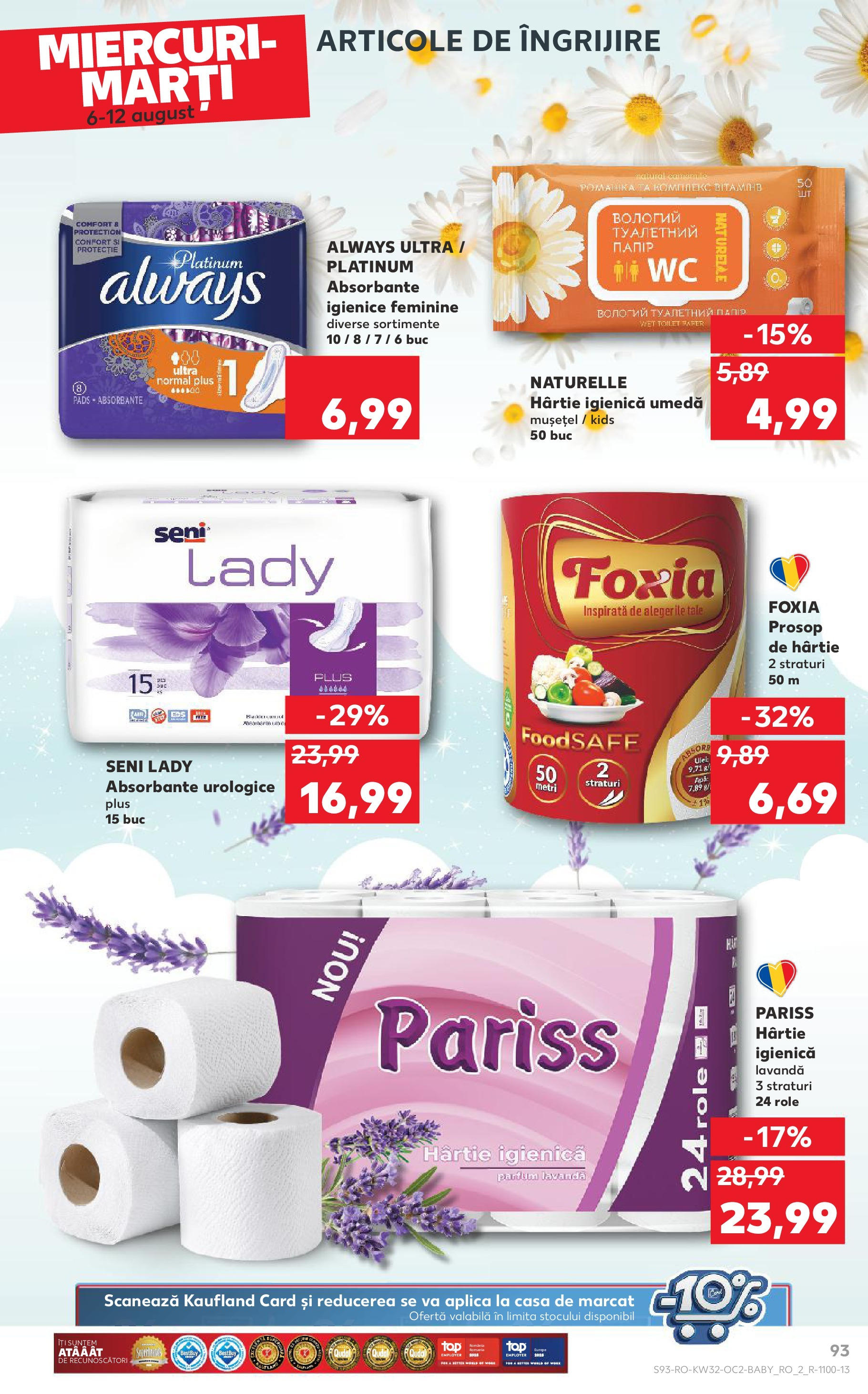 Catalog Kaufland - Sfântu Gheorghe 06.08.2025 - Revista si Oferta | Pagină: 93 | Produse: Role, Parfum, Absorbante