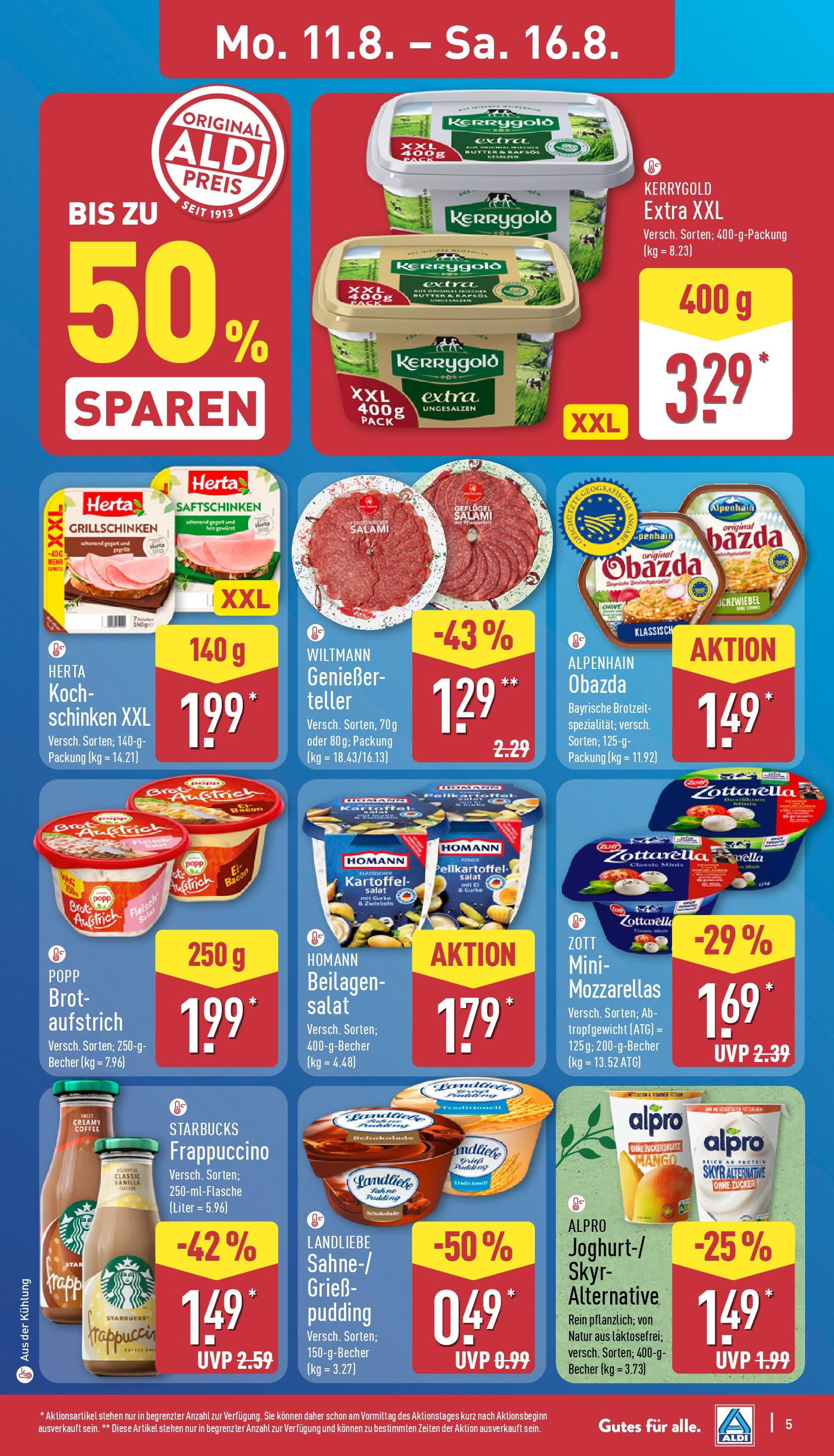 Aldi Prospekt 	 (ab 11.08.2025) » Angebote Online | Seite: 5 | Produkte: Brot, Salami, Schinken, Fleisch