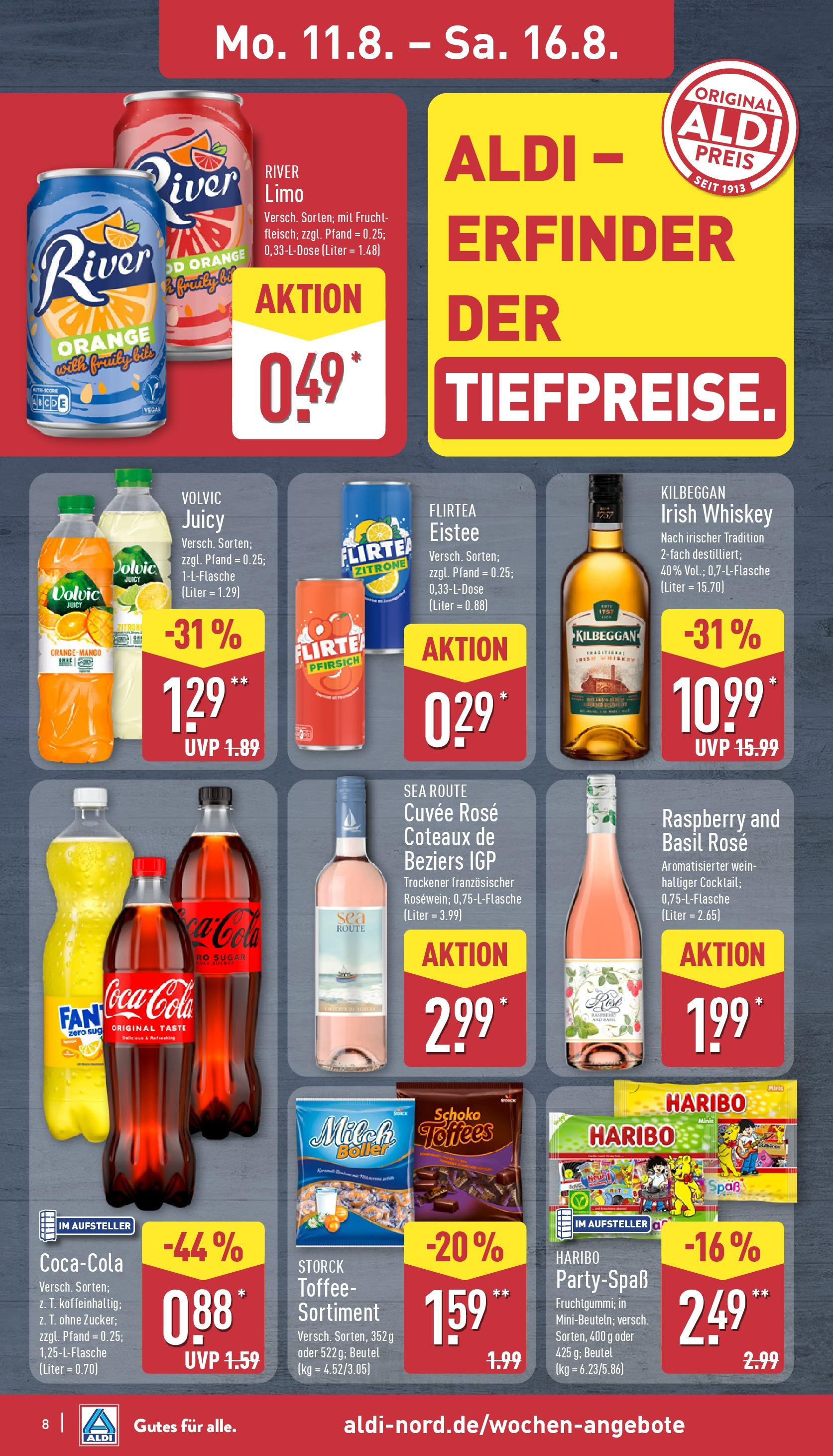 Aldi Prospekt 	 (ab 11.08.2025) » Angebote Online | Seite: 8 | Produkte: Milch, Zitrone, Wein, Whiskey
