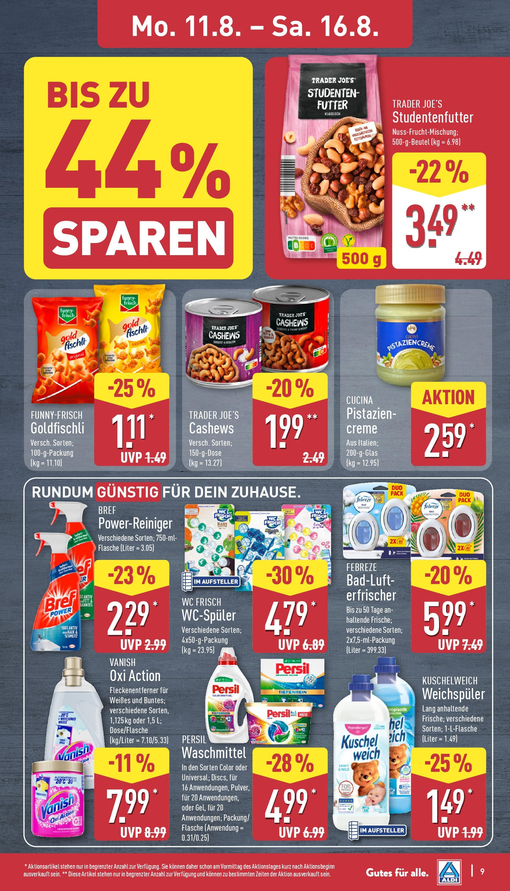Aldi Prospekt 	 (ab 11.08.2025) » Angebote Online | Seite: 9 | Produkte: Kuschelweich, Pistazien, Creme, Persil