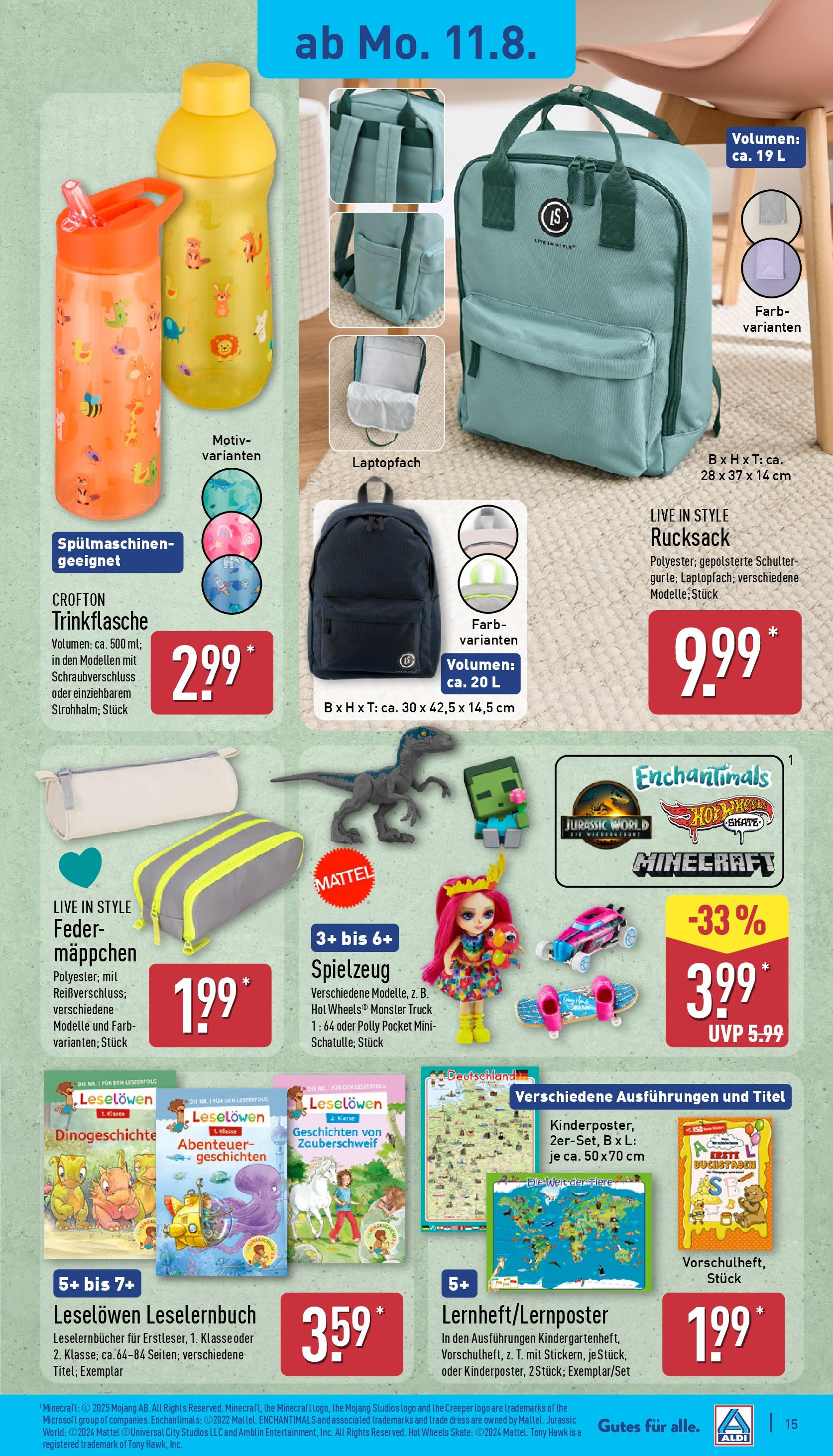 Aldi Prospekt 	 (ab 11.08.2025) » Angebote Online | Seite: 15 | Produkte: Öl, Monster, Rucksack